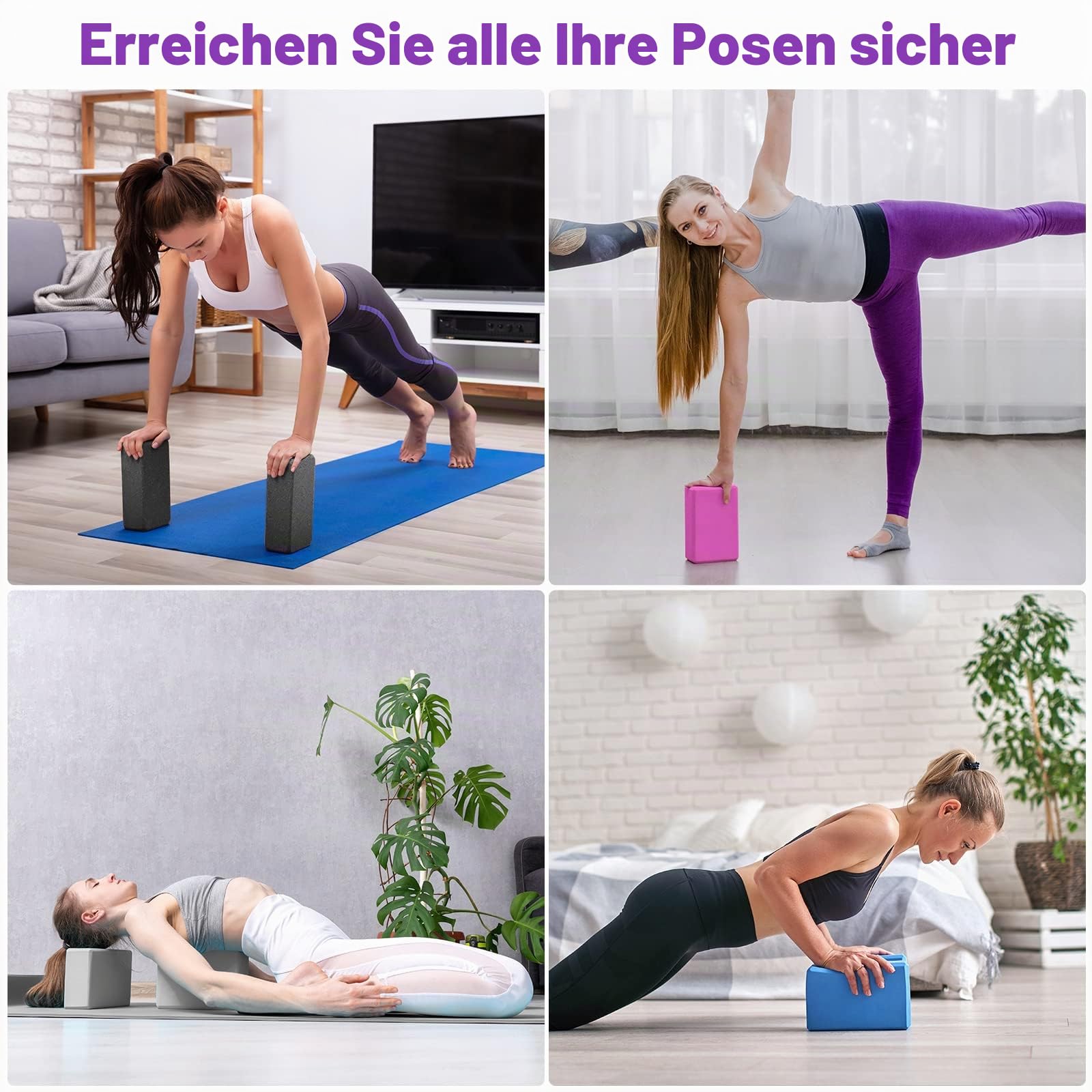 12er-Pack Yoga-Blöcke und Gurt-Set enthalten 12 Stück 22.9x15.2x7.6 cm EVA-Schaumstoff-Bausteine und 6 Stück Gurte mit hoher Dichte für Yoga, Pilate, Fitness, Meditation, Straffung, Workout