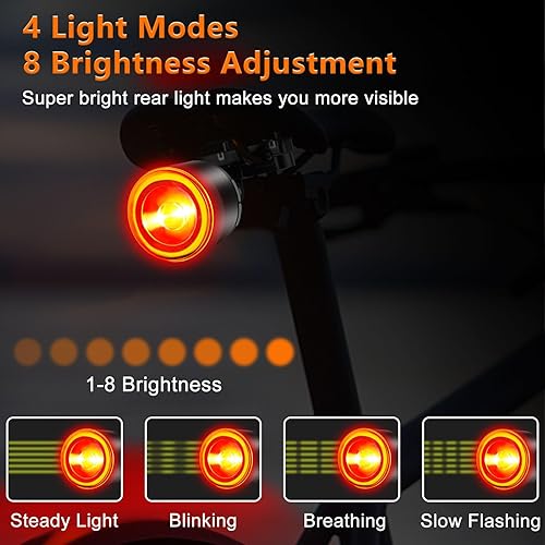 Miniatura 2 de NineLeaf Luz trasera de bicicleta de 300 lúmenes, luces traseras para bicicleta ultra brillantes, luz trasera inteligente para bicicleta, detección