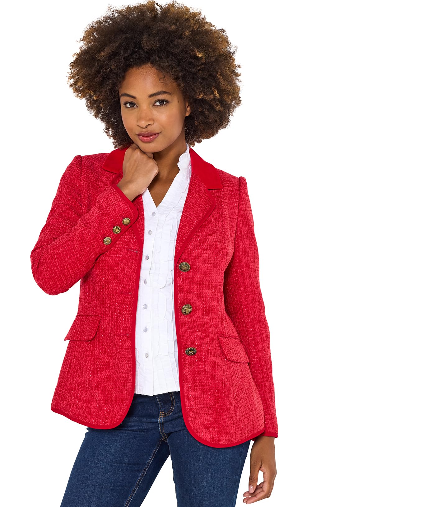 Joe Browns Female Checked Single Breasted Jacket, Petite, Red, UK 14P