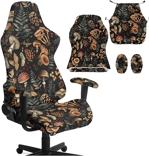Dark Forest Chair Covers Ergonomic Gaming Chair Cover with Arm Covers Non-Slip Video Game Chairs for Young Adults & College Dorms Black