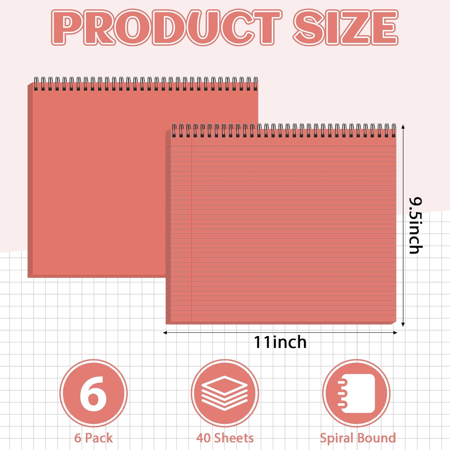 gisgfim 6 Packs 9.5" x 11" Landscape Note Pads College Ruled Notebooks Perforated Notepads 40 Sheets Punched Top Spiral Bound Notebooks 80GSM Lined Notepads for School,Office,Home (Vintage Color)