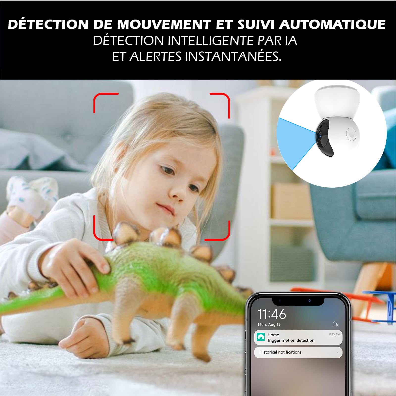 Kit Alarme étendu KYF-ALARM-012-ET Maison avec Caméra IP 4MP, 2 Détecteurs de Mouvement, 2 Détecteurs d'Ouverture, 2 Télécommandes, Sirène 90dB