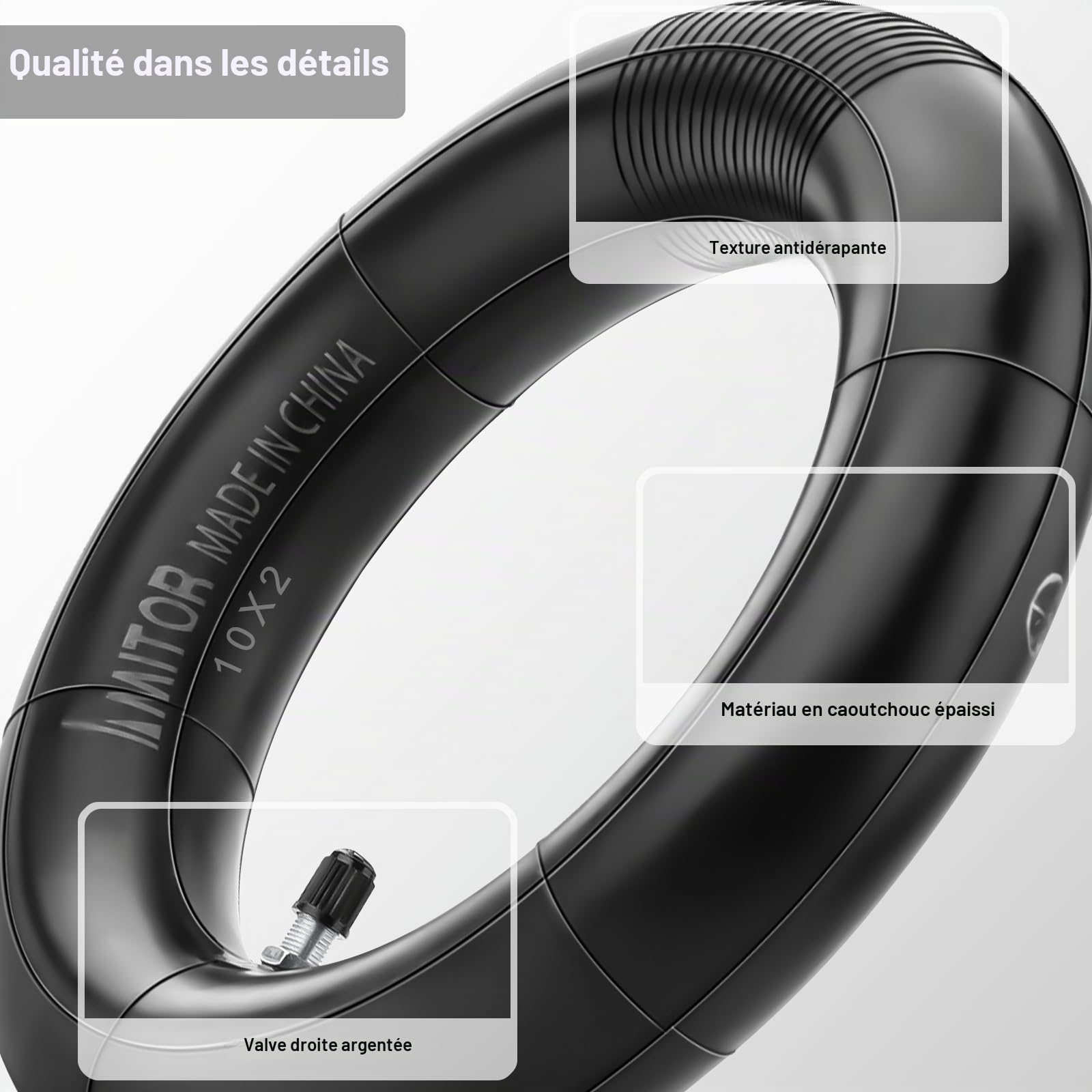 Chambre à Air 10x2 Renforcé, Chambre a Air Trotinette Electrique 10x2-6.1 10 Pouces avec Valve Droite Argentée, Haute Élasticité et Durabilité, 2MM Épaisseur, 2PCS