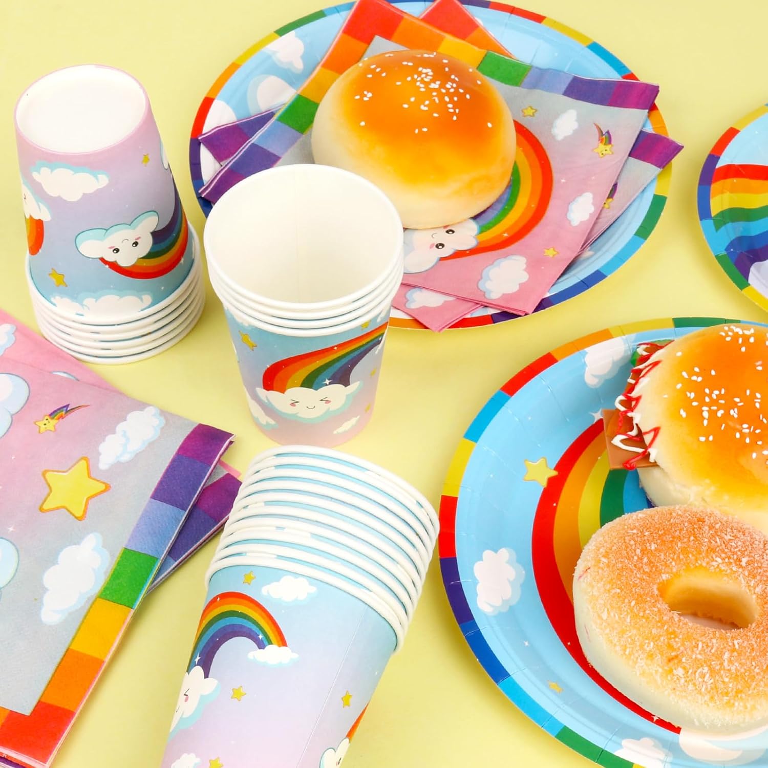 120 Pcs Rainbow Party Supplies Tableware Set with Paper Plates, Cups, Napkins Rainbow Birthday Party Decorations for Girls Boys Baby Shower Colorful Disposable Paper Tableware Set Serves 30 Guests - Image 5