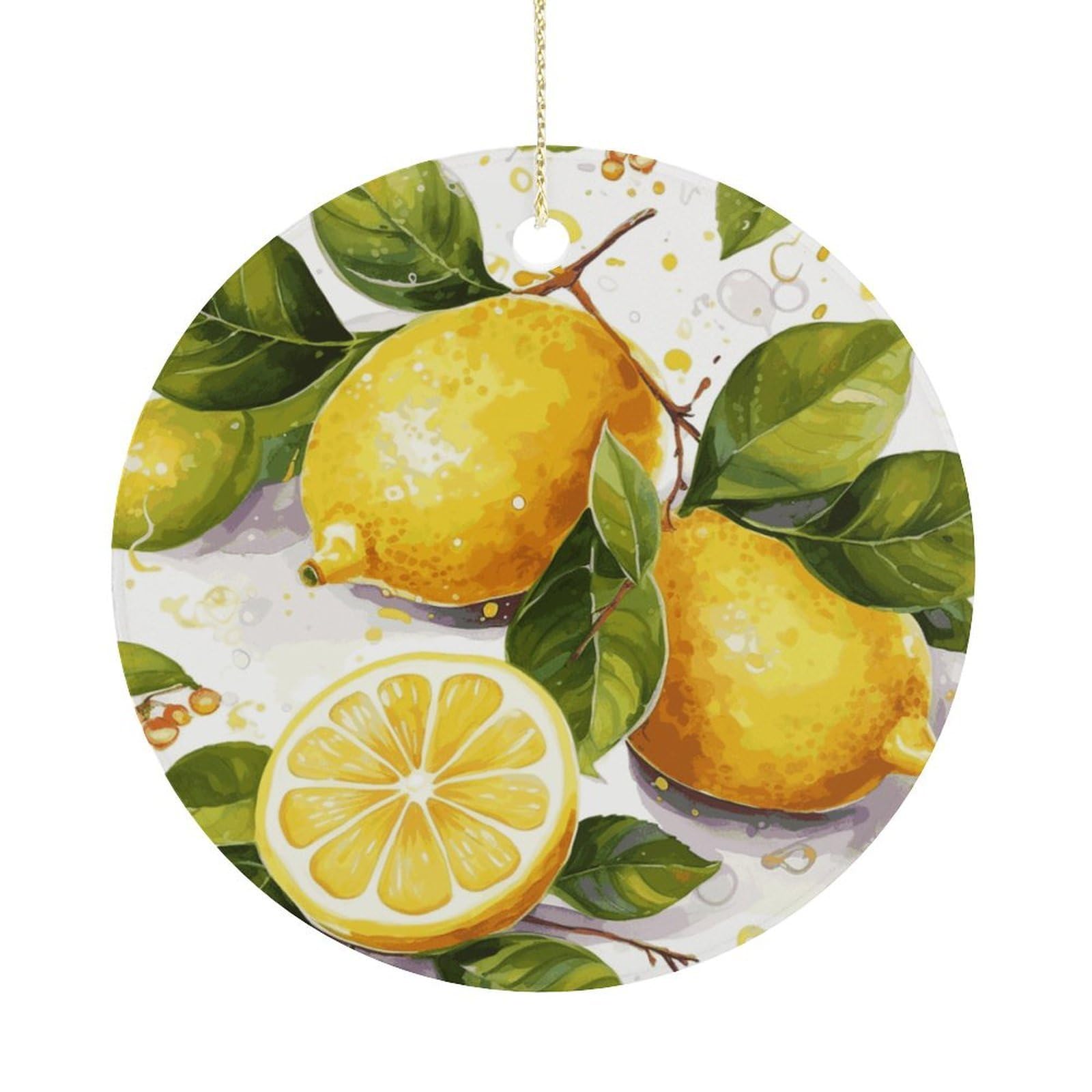 Fruits Lemon Christmas Ornaments Colorful Round Ceramic Ornament Christmas Hanging Decor Christmas Tree Decorations Xmas Keepsake for Women Men Xmas Holiday Party