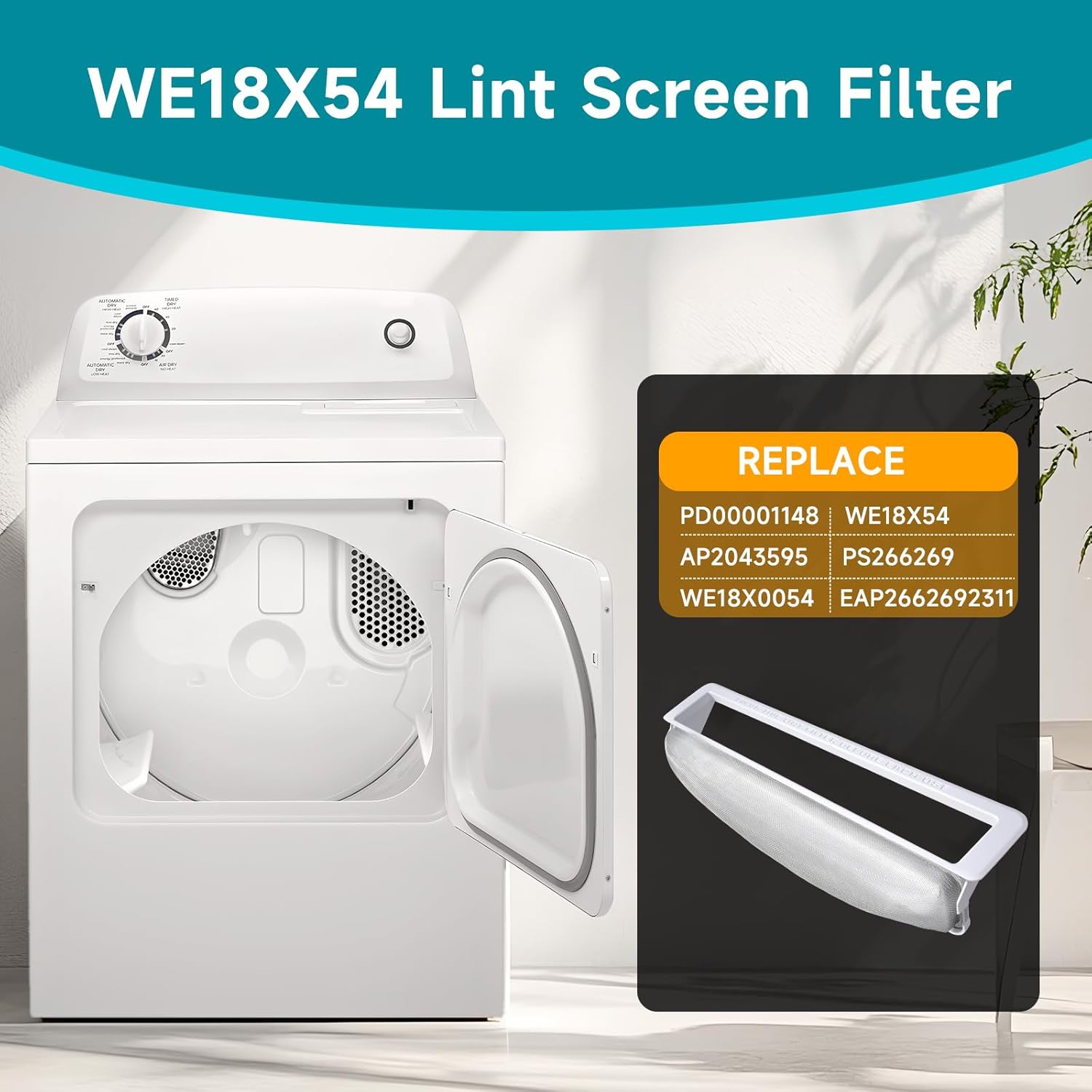 WE18X54 Dryer Lint Filter Replacement Compatible with GE Hotpoint DCLR333ET1WW DVLR223ET1AA, WE18X54 Lint Trap Replace PS266269 WE18X0054 AP2043595 Lint Screen Filter
