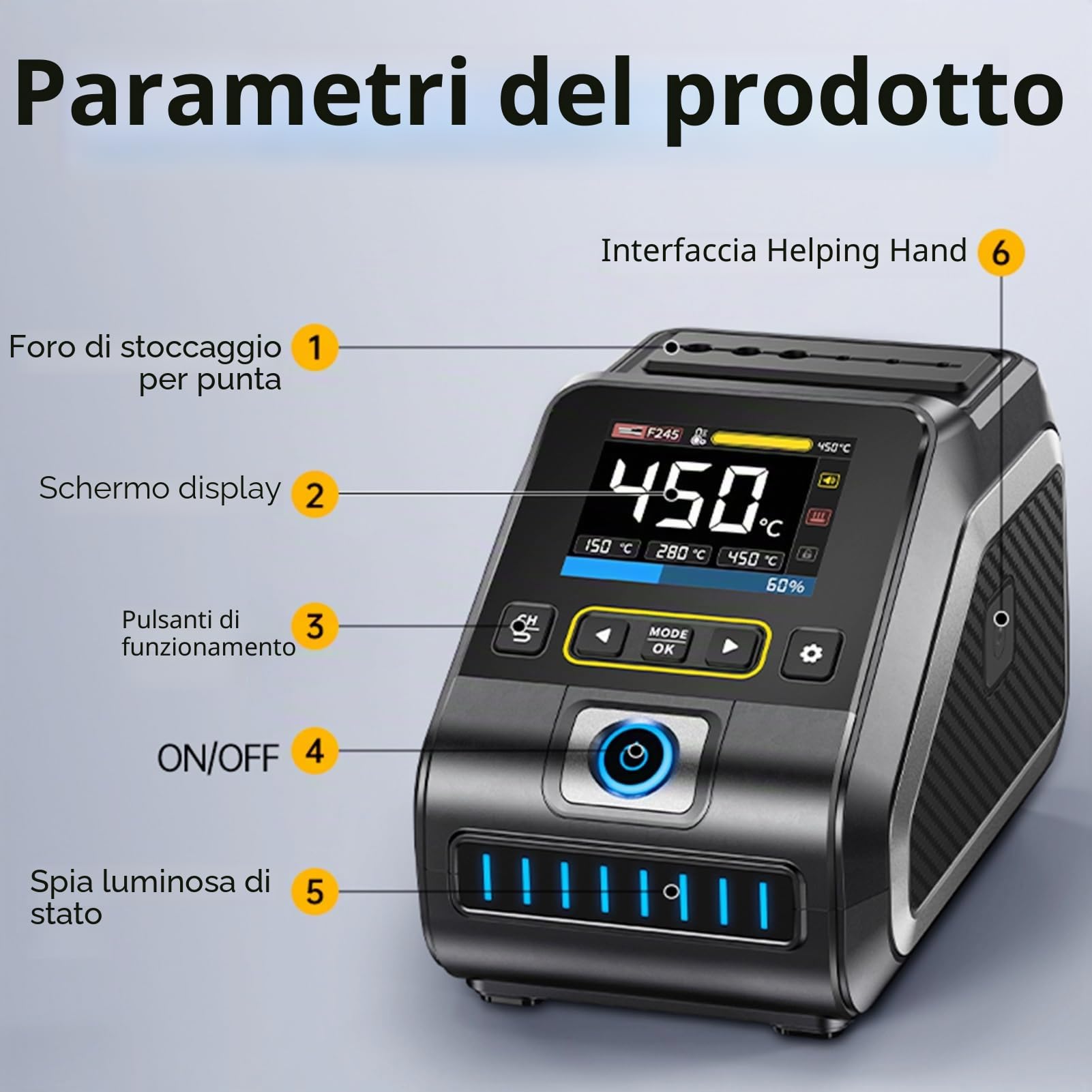 Jadeshay Stazione Saldante Stagno DWS-200 Saldatore a Stagno Professionale da 200W con Schermo TFT 2.8 Pollici 6 Punte F245 e 2 Mani Ausiliarie Modalità Temperatura e Curva 3 Memorie Temperatura