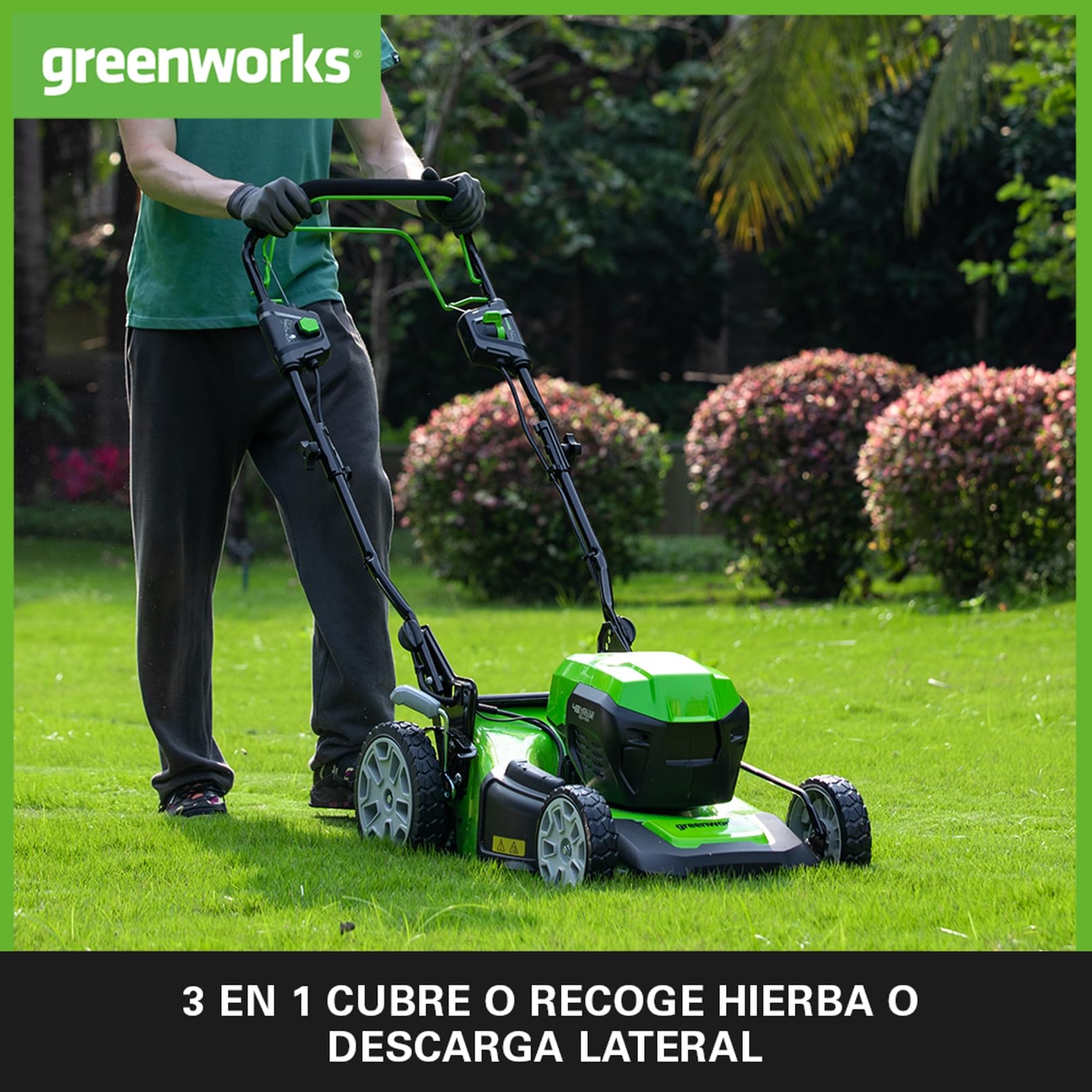 Greenworks 48V (24V x 2) Cortacésped de Batería Autopropulsada para Céspedes Grandes Hasta 480 m², Ancho de Corte 46 cm, Bolsa de 55L MÁS Dos Baterías 24V de 4Ah y Cargador Doble,GD24X2LM46SPK4X