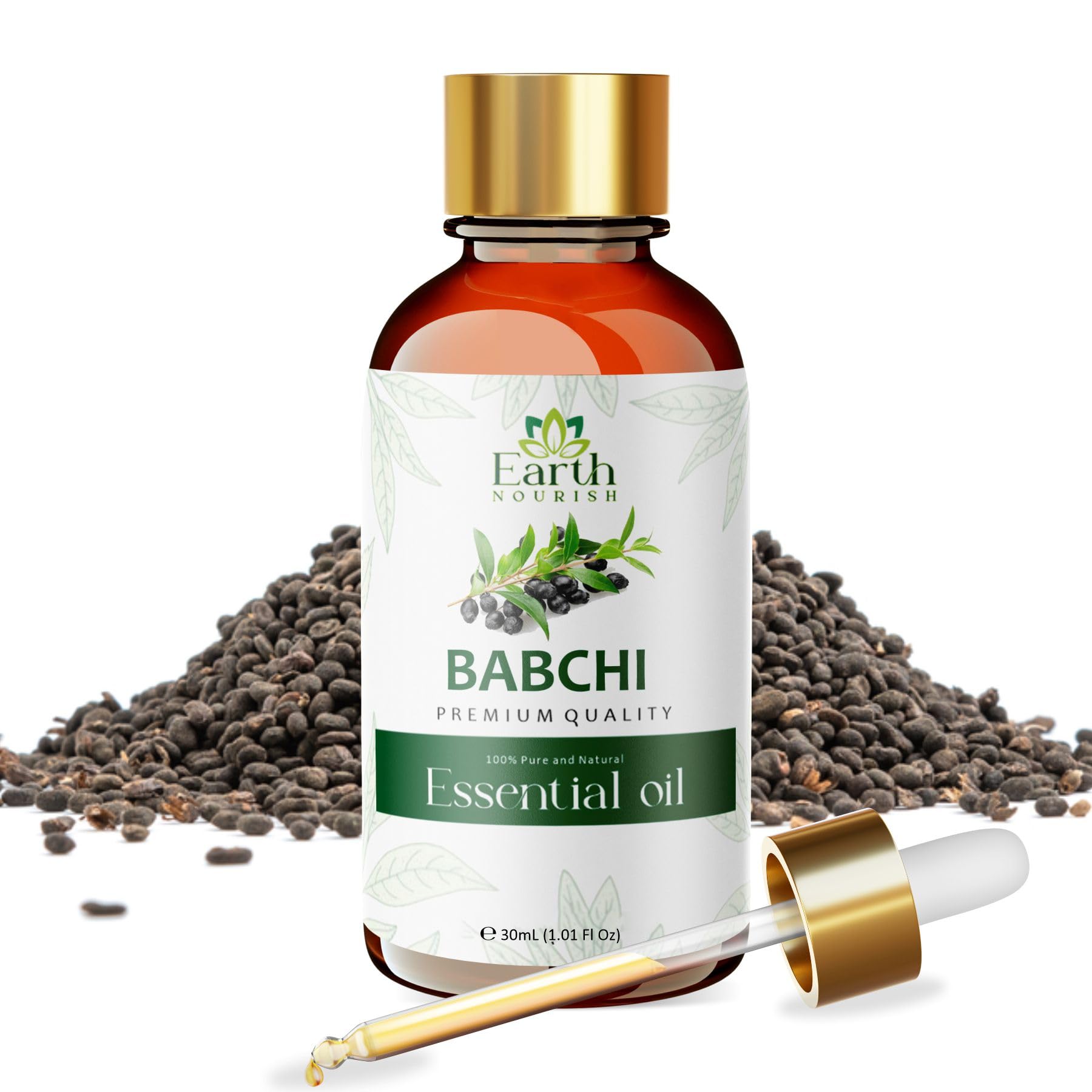 Earth Nourish Babchi Carrier Oil - 30ml/1.01 fl oz - Pure and Natural, Ideal for Skin and Hair Care - Premium Grade with Glass Dropper