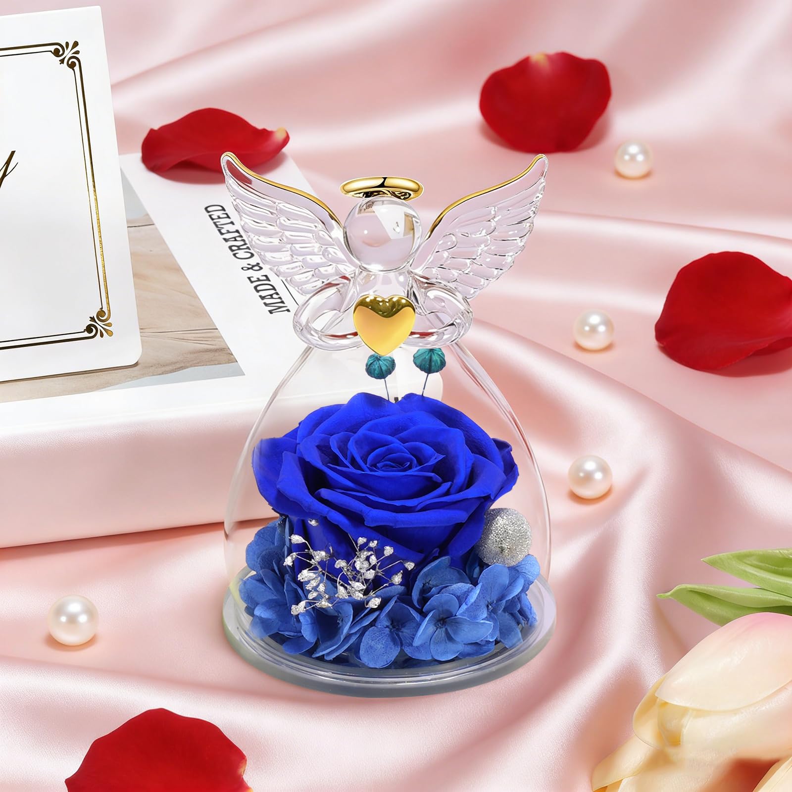 Ange Rose Eternelle Tiaronics Cadeau Pour Elle, Figurine D'ange En Verre Avec Trois Roses, Cadeau Pour Femme, Ange Gardien Avec Rose, Violet Clair Rose Eternelle Amazon