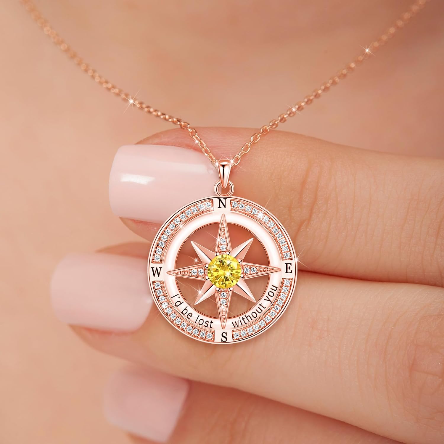 S925 Necklace Birthstone Compass Gift for Women Jewelry Sterling Silver Necklace for Wife Wedding Anniversary Girlfriend Birthday Gifts for Her Valentines Day Mom Mothers Day - Image 4