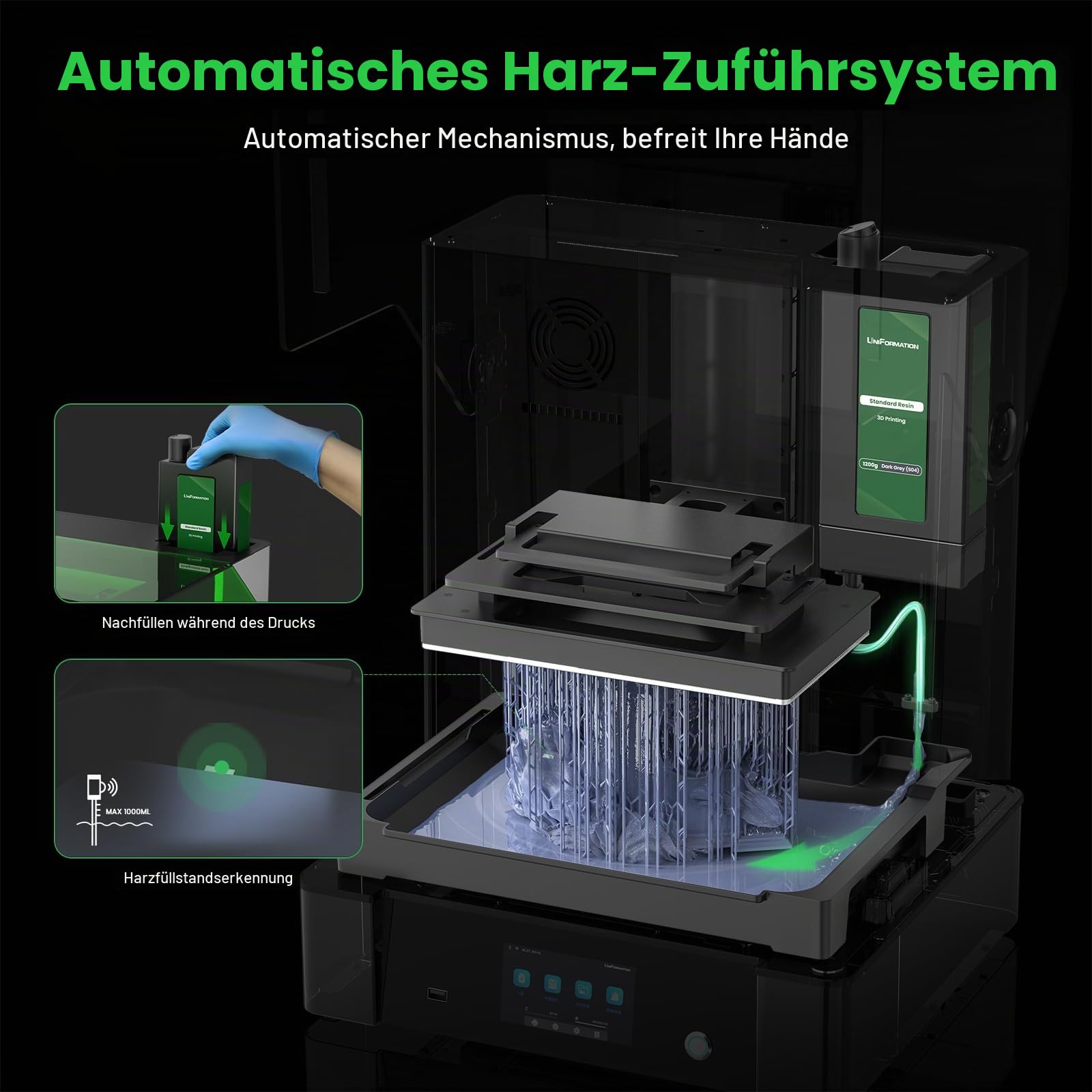UNIFORMATION Großer Harz-3D-Drucker GK3 Ultra 13,5-Zoll 16K UHD Mono-LCD-Bildschirm 3D-Harz-Drucker 300 x 160 x H300mm Bauvolumen mit intelligentem, automatisch erkanntem Heizsystem