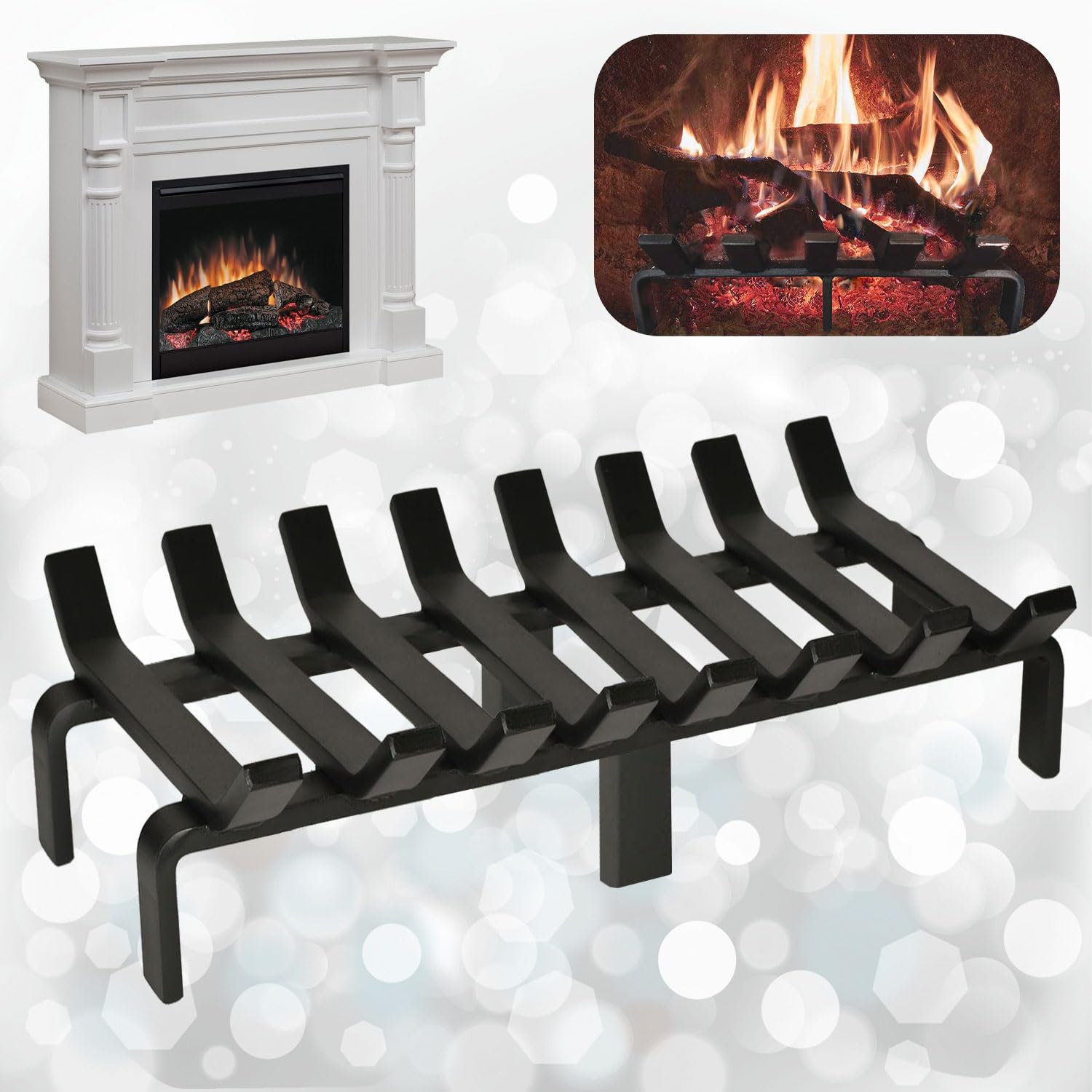 AKTEPE GROUP 48 cm x 32 cm 8 Çubuklu Ekstra Şömine Izgarası Dar Gözlü Izgara
