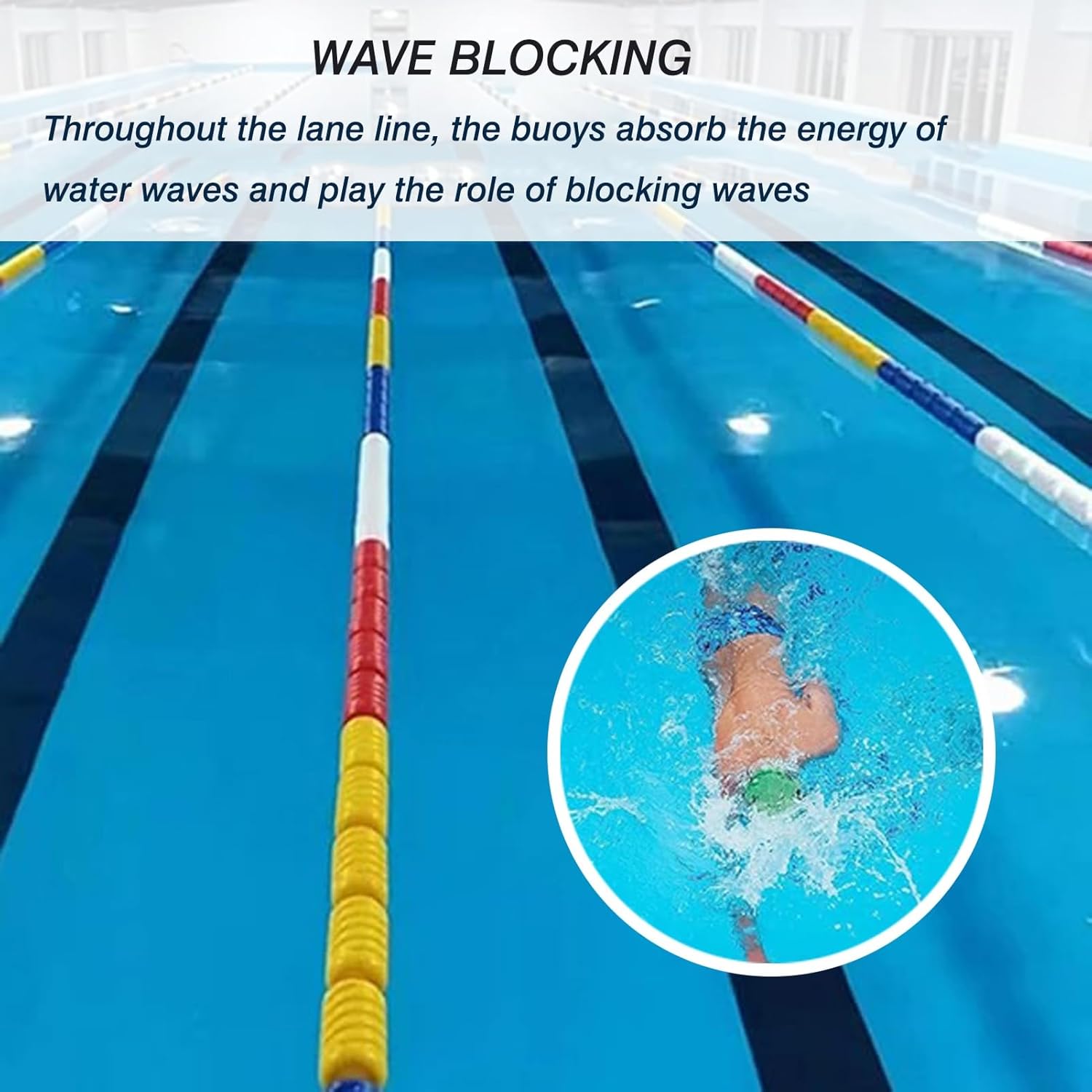 Floating Pool Safety Divider Lane Line with Hooks -Adjustable Anti-Wave Rope, Durable Nylon Safety Line for Inground Pools, Perfect for Swim Training and Safet