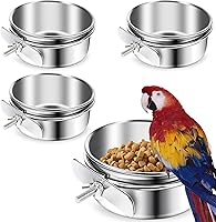 Vista 9 de Paquete de 3 vasos de alimentación de pájaros con soporte de abrazadera, de acero inoxidable, para cacatúas, periquitos, guacamayos, pinzones