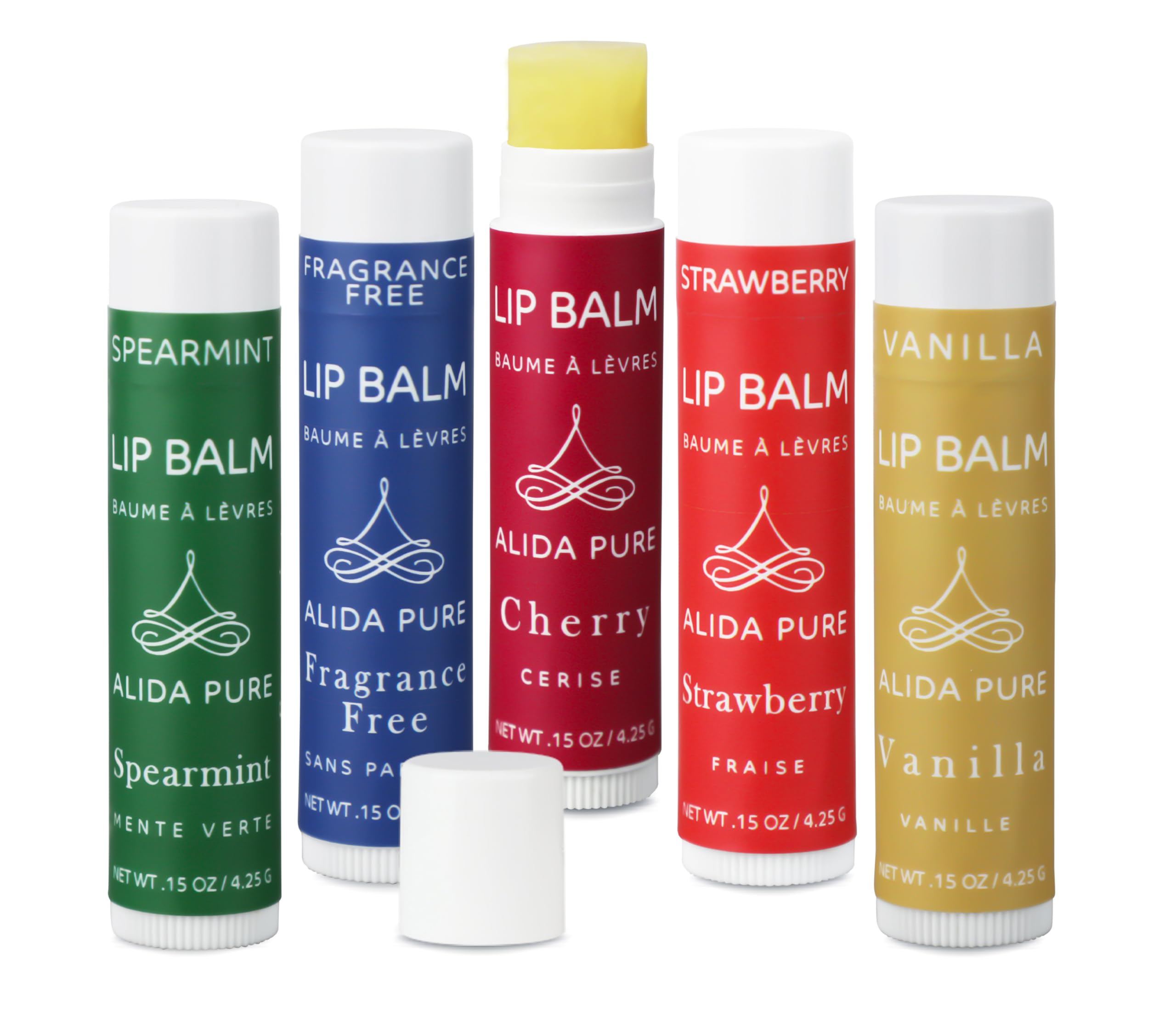 ALIDA PURE Melody Lip Balm Collection, Vegan Lip Balm Set, Beeswax Free, with Avocado Oil, Organic Jojoba Oil, and Vitamin E, Natural Moisturizer for Dry, Chapped Lips, 5 Tube Set
