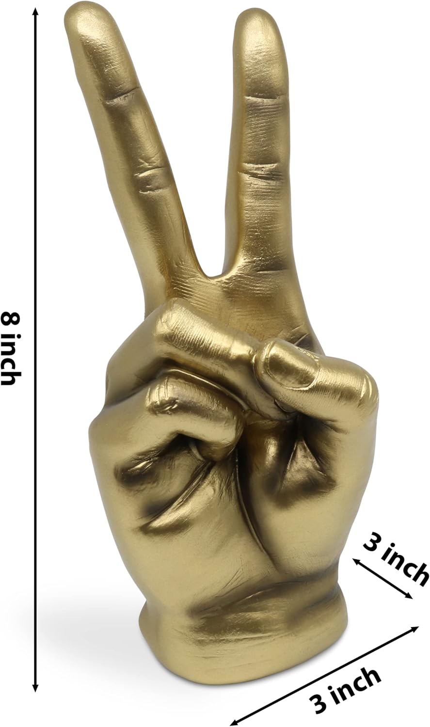 Golden Peace Sign Decor - Modern Victory Hand Sculpture in Gold Hand Statue Made of Resin for Office Desk & Living Room - Finger Figurine as Peace Symbol Gesture Decoration for Home