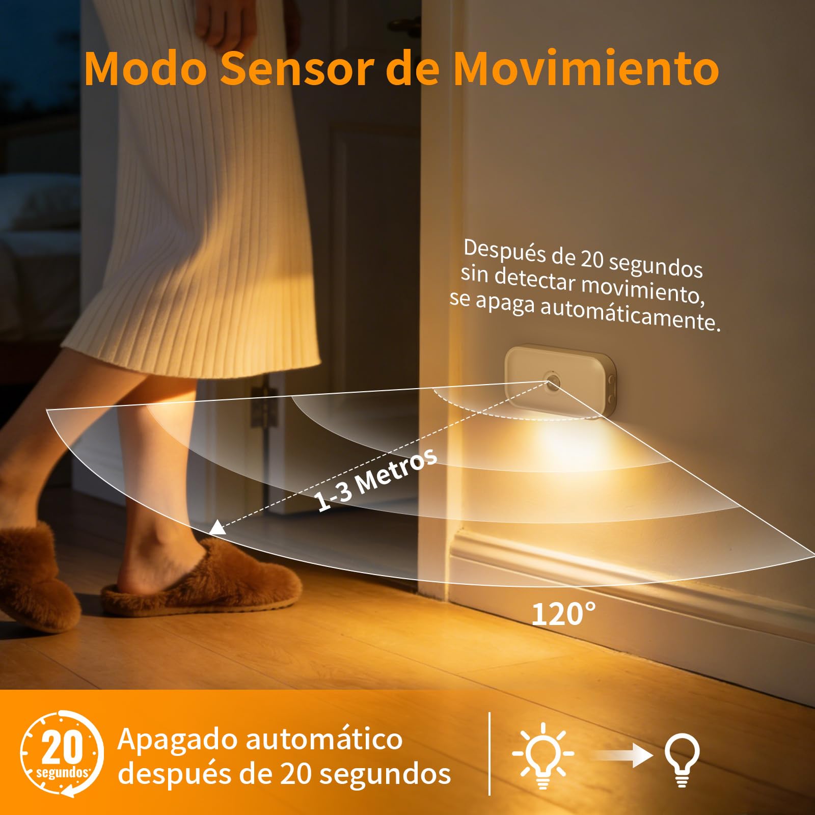 Luz Nocturna con Sensor de Movimiento, [4 Piezas] Recargable Luz Nocturna Infantil con Blanco Cálido, 3 Modos(Auto/Off/Night), Brillo Ajustable, Luz Noche para Niños, Pasillo, Escaleras y Dormitorio