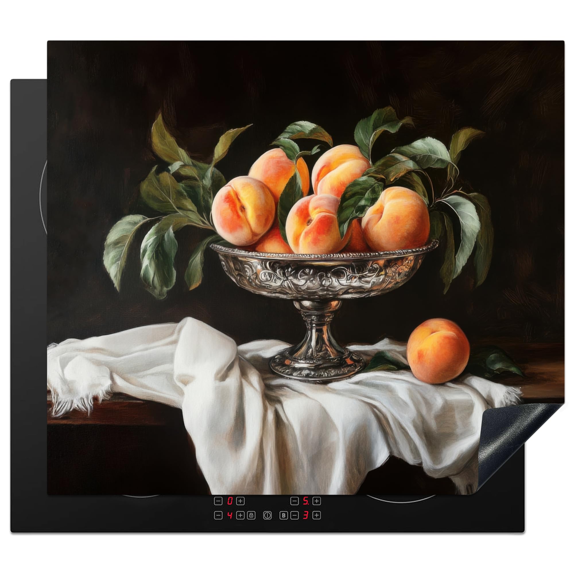 KitchenYeah© Induction Hob Protector Mat 20.5"x23.2" / 59x52 cm Cooker Top Protectors Cover Ceramic Covers Electric Hobs Vinyl Still Life - Peaches - Vintage