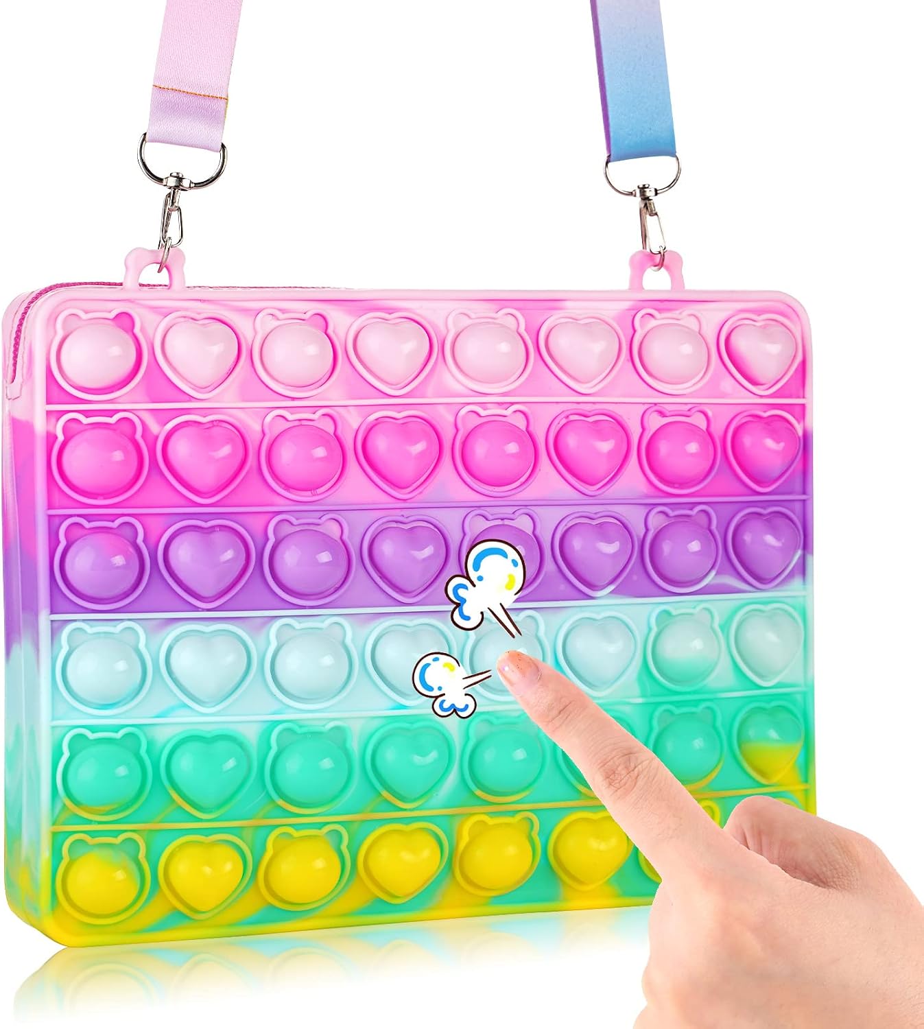 Koaixvio Purse Exchange Toys for Kids Fidget Purse for iPad Mini, Pop Purse Crossbody Bag for Girl Christmas Party Favors Bag Fidget Toy, Fidgets School Supplies for Students Kids