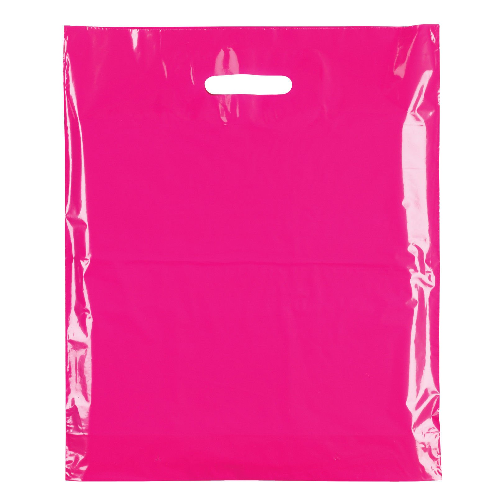 100x Fucshia Pink Plastic Carrier Bags-15" x 18" x 3" Large Coloured Bag-Reusable Retail Market Traders Fashion Colored Carriers Bags