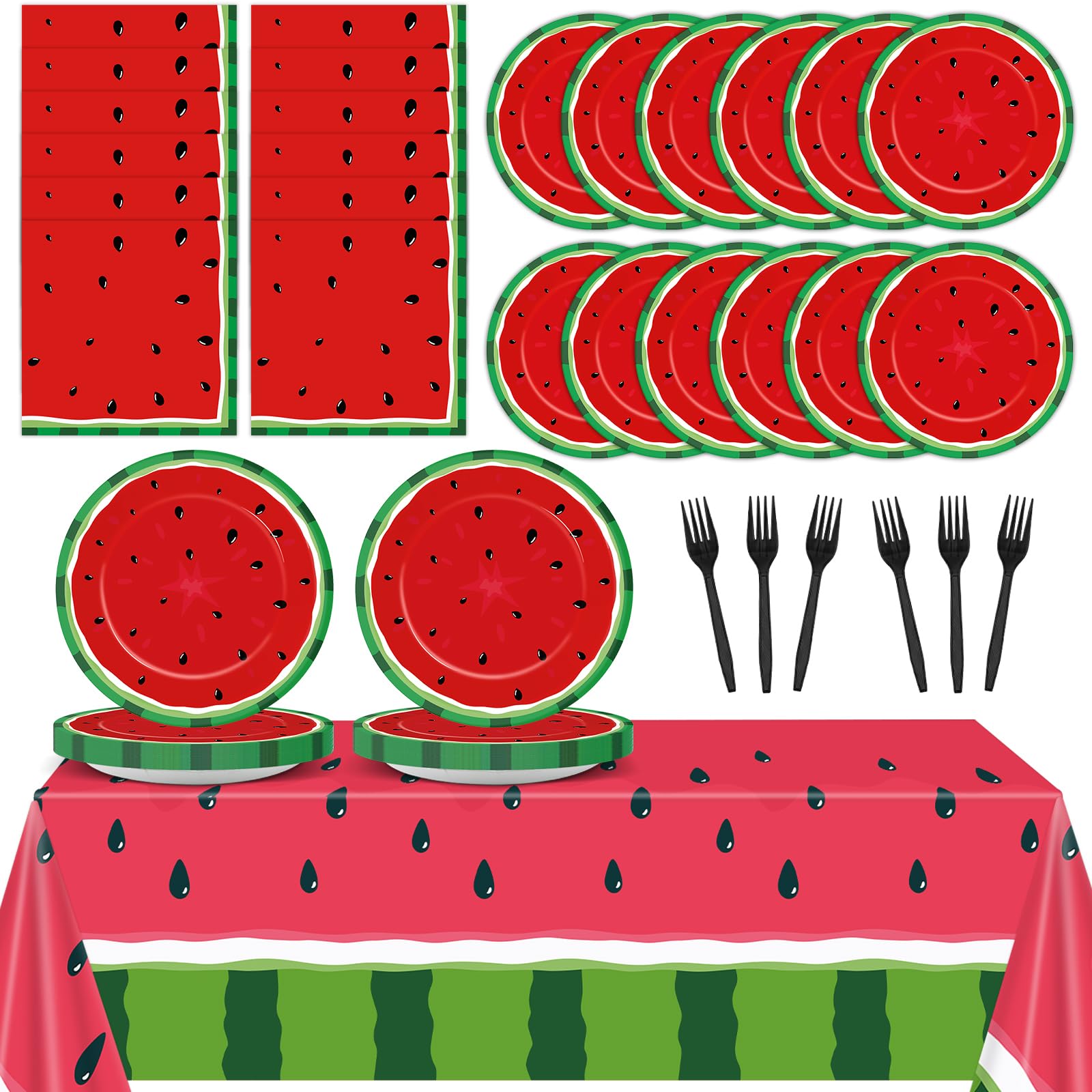 gisgfim 20 Guests Watermelon Party Supplies Watermelon Party Plates Tableware Set Children's Melon Decorations Favors Disposable 7-Inch Plates Napkin
