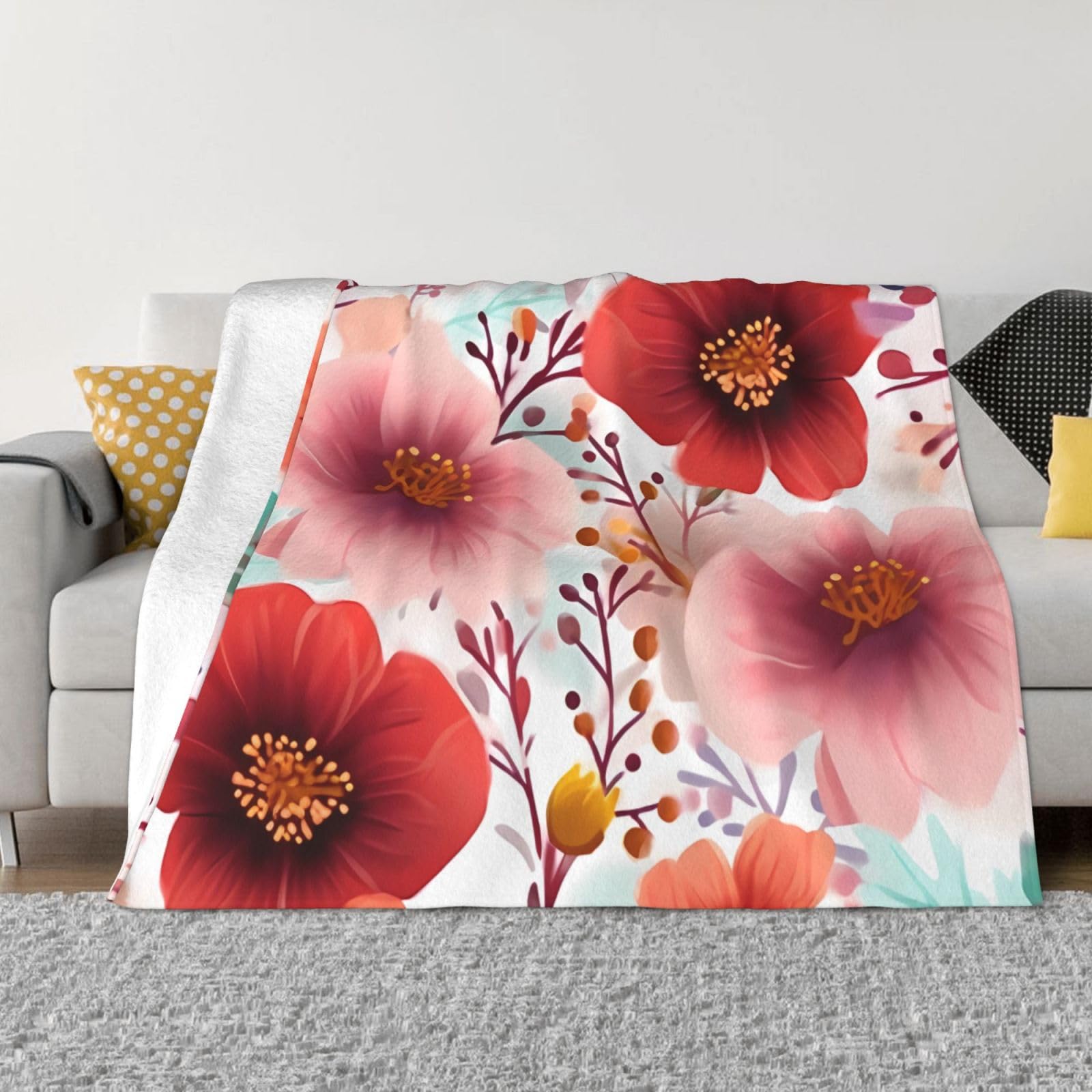 Couverture réversible KHiry plaid fleurs douceur flanelle lit