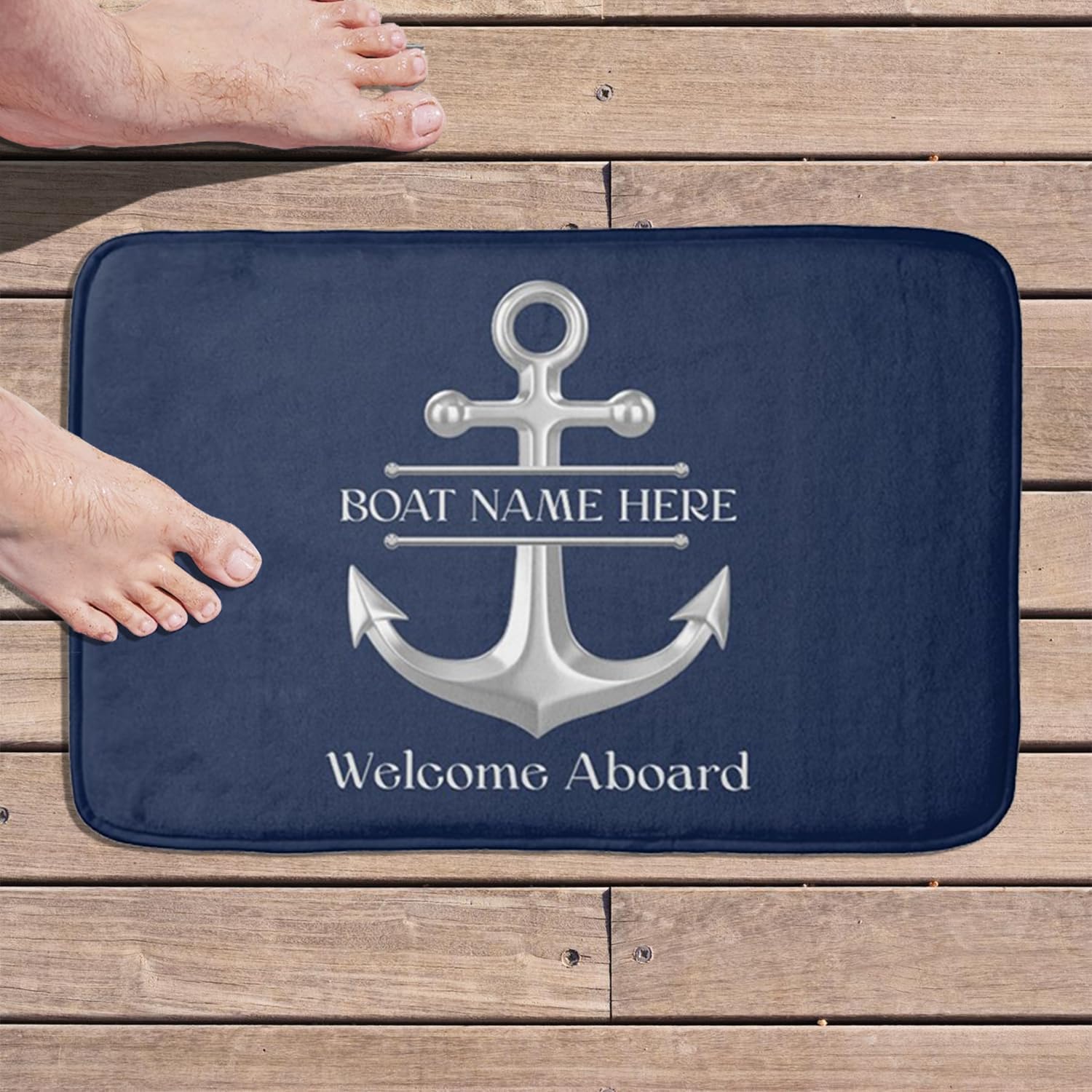 Personalized Aboard Boat Mat Custom Name Anchor