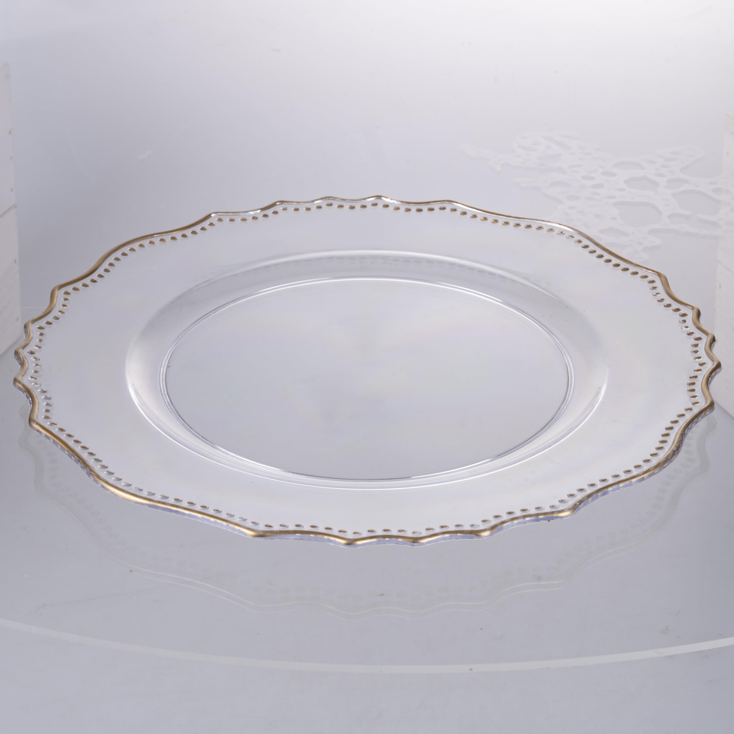 Set 6 Sottopiatto Ø 33 cm trasparente forma smerlata con bordino oro, Versailles