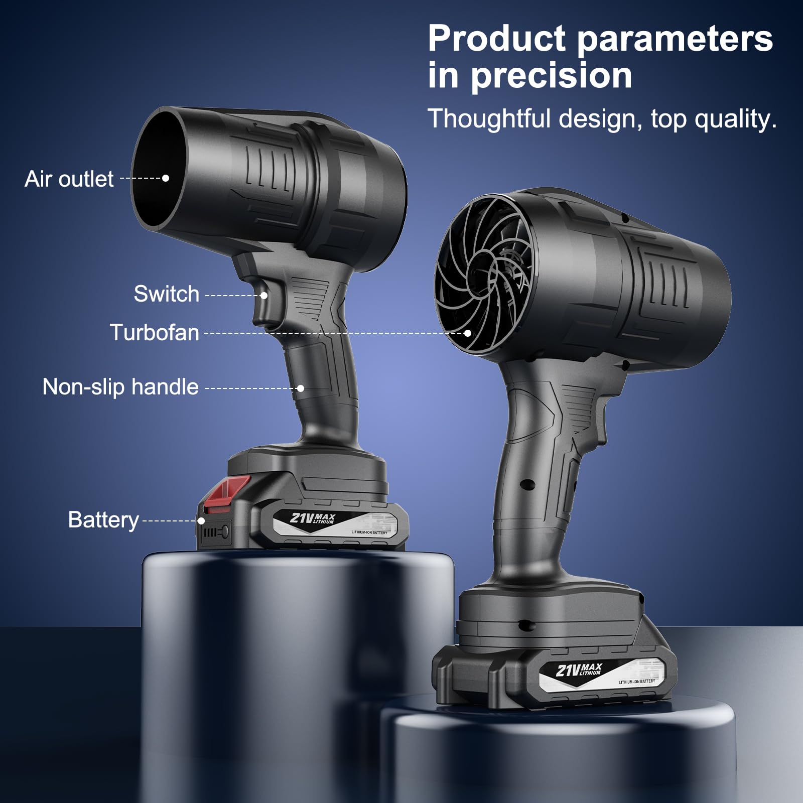 MGYM Soplador de hojas inalámbrico con batería y cargador, soplador turbo de mano portátil de 21 V, 300000 rpm, limpiador de polvo de alta velocidad con 2 baterías para el cuidado del césped del patio
