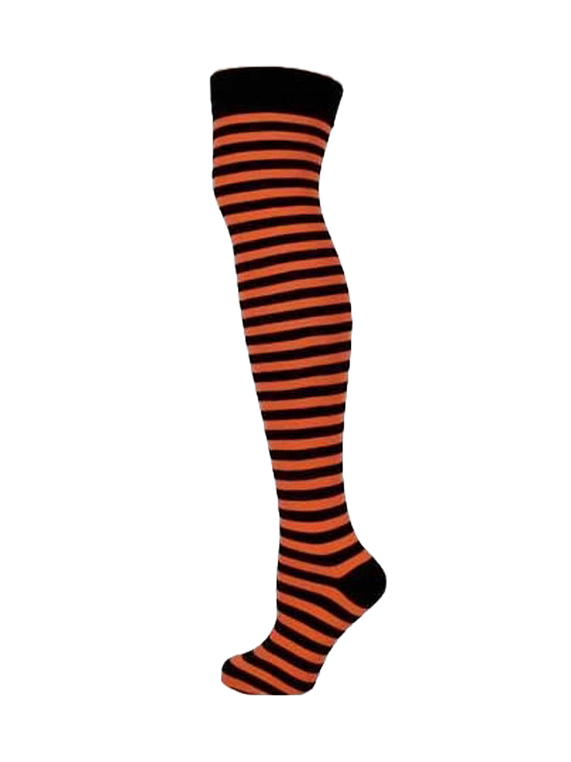 M Macahel Women's Black & Orange Macahel Thin Striped Over The Knee Socks (Black & Orange)