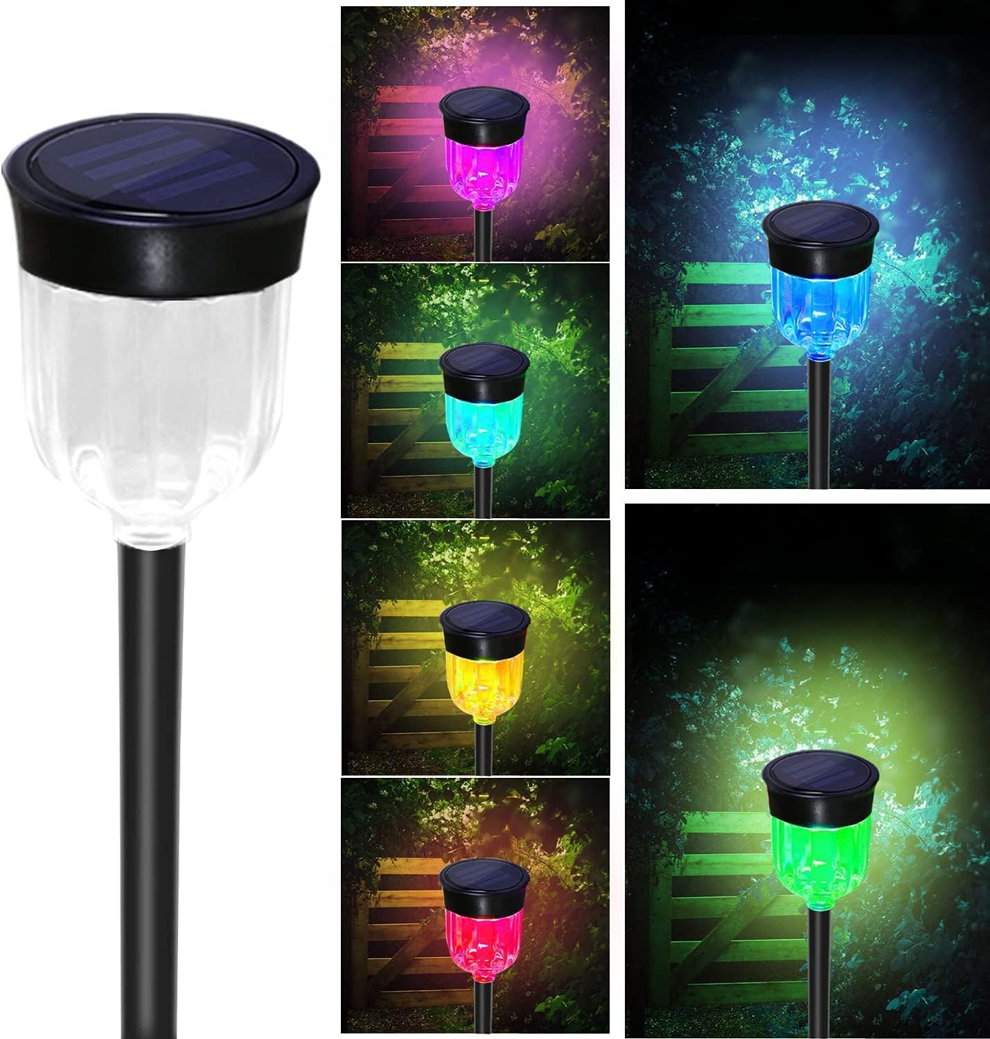 Solar Path Lights Outdoor, Color Changing Garden Light Solar Powered Waterproof Auto On/Off Outdoor Solar Landscape Lighting for Yard Patio Walkway In-Ground Spike, 1Pack