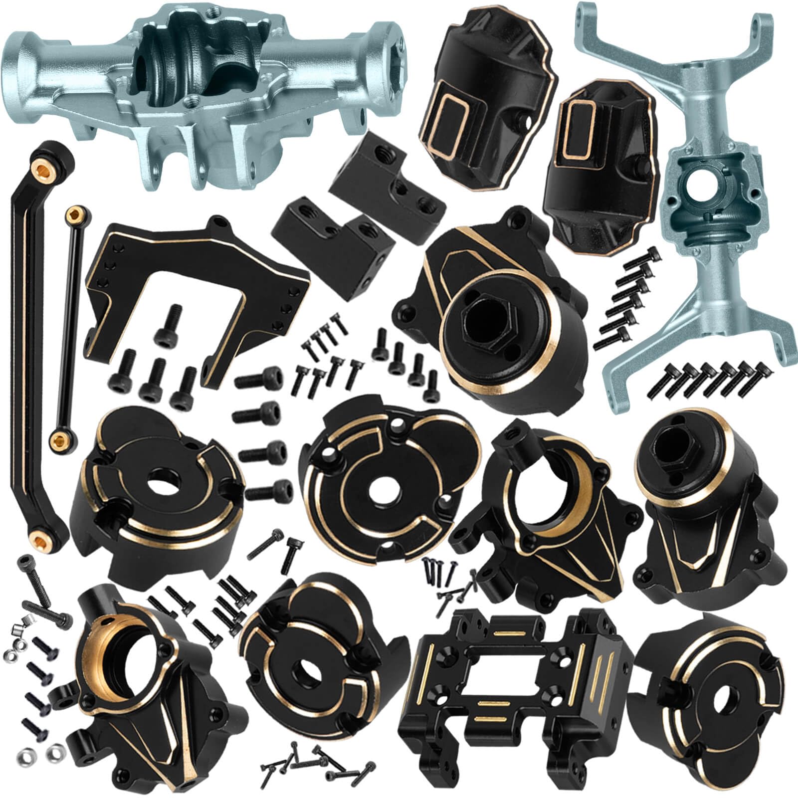 Hcespuos RC Upgrades Parts for 1/18 Red cat Ascent-18 RC Car,Front & Rear Portal Axles,Skid Plate,Outer Portal Housing,Brass Diff Cover,Servo Mount,Steering Knuckle,Links,Titanium