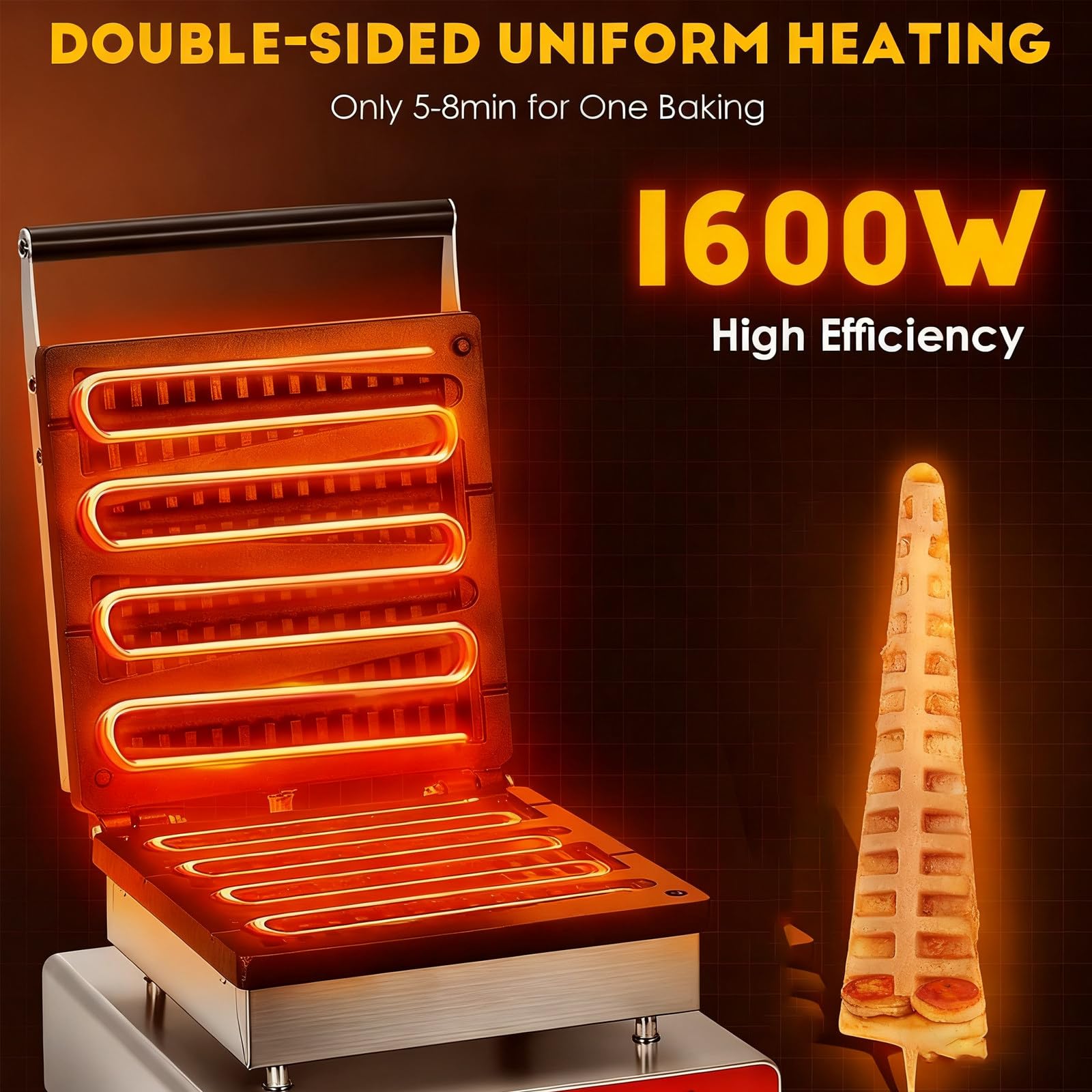 Gofrera Industrial, 1,6 Kw, Termostato Ajustable De 0 A 300 °C Y Temporizador De 1 A 5 Minutos. Ideal para Preparar Gofres, Conos Y Stroopwafels Cada Ocasión