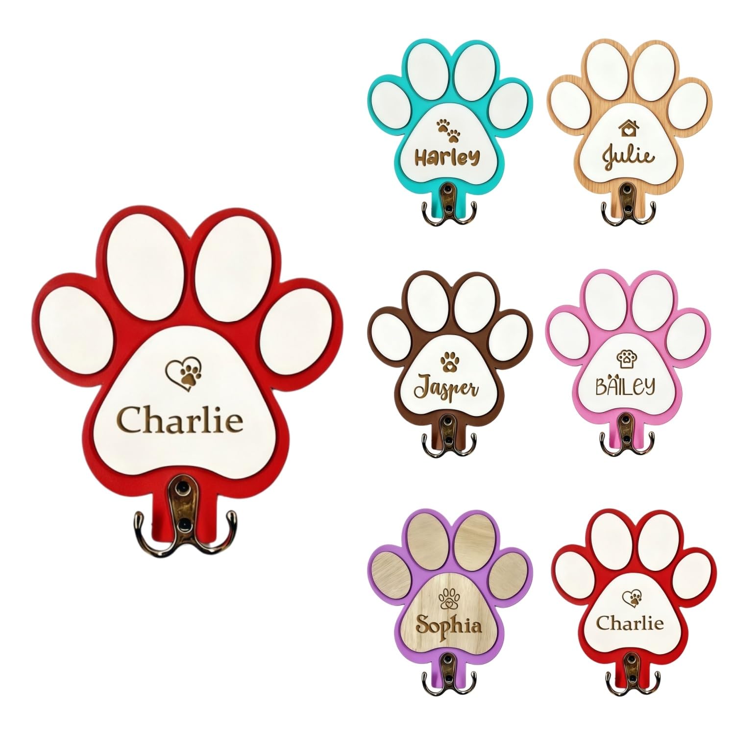 Bfbzyme Red ﻿Custom Dog Leash Holder With Name, Personalized Wooden Key Rack And Pet Collar Hanger For Wall, Rustic Farmhouse Entryway Organizer, Dog Lover Gift(Red)