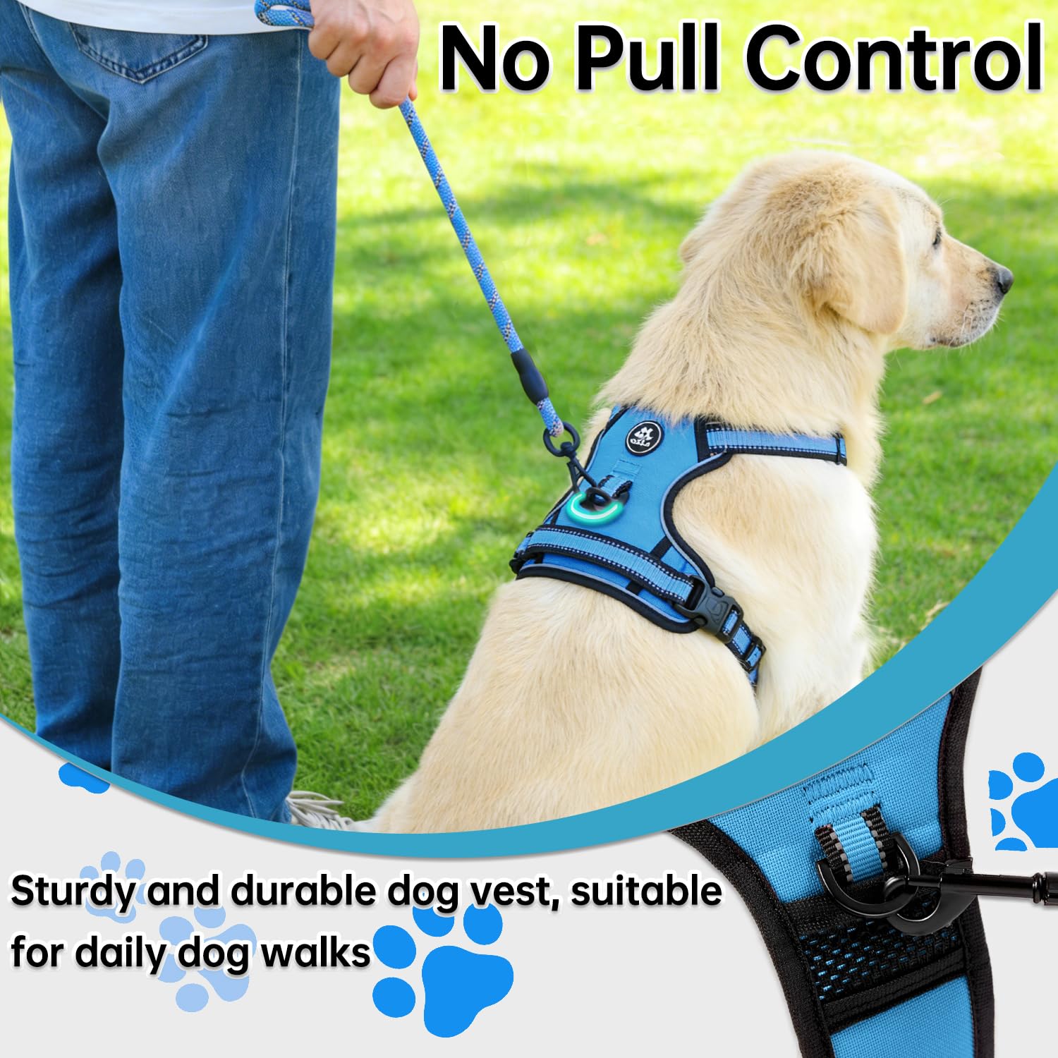 NESTROAD No Pull Dog Harness,Adjustable Oxford Dog Vest Harness with Leash,Reflective No-Choke Pet Harness with Easy Control Soft Handle for Small Medium Dogs(Medium,Blue) - image 6