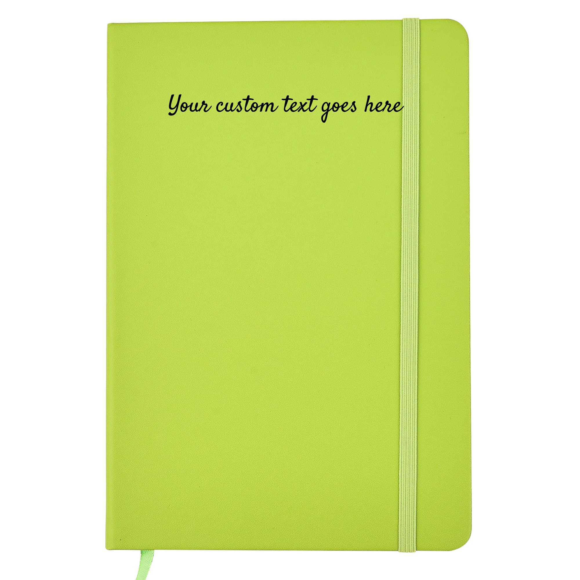 Arpan A5 Personalised Diary with Custom Text – 136 Pages, Ribbon Marker, Elastic Closure – 80gsm Paper Personalised Notebook A5, Personalised Stationery for Office, School (Green - Text) — image 1