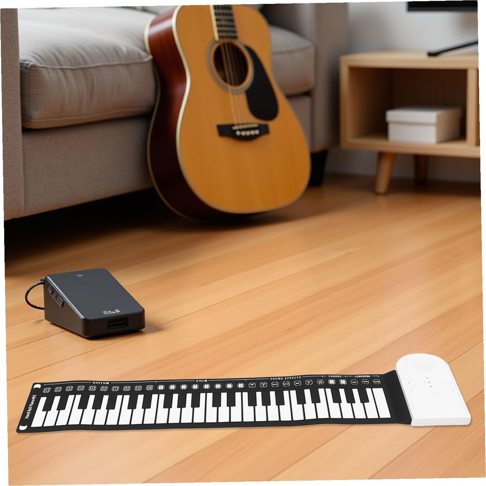 Pianoforte Arrotolabile 49 Tasti in Silicone Pieghevole | Principianti, Uso in Lezioni e Spettacoli Musicali, Formato Portatile da Viaggio, Nero e Bianco