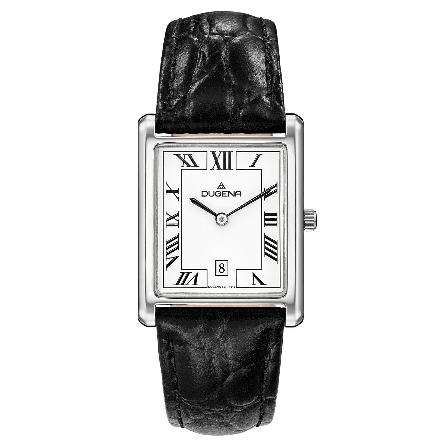 DUGENA Unisex-Armbanduhr 4460699 Quadra Classica, Quarz, weißes Zifferblatt, Edelstahlgehäuse, gehärtetes Mineralglas, Lederarmband, Dornschließe, 3 bar