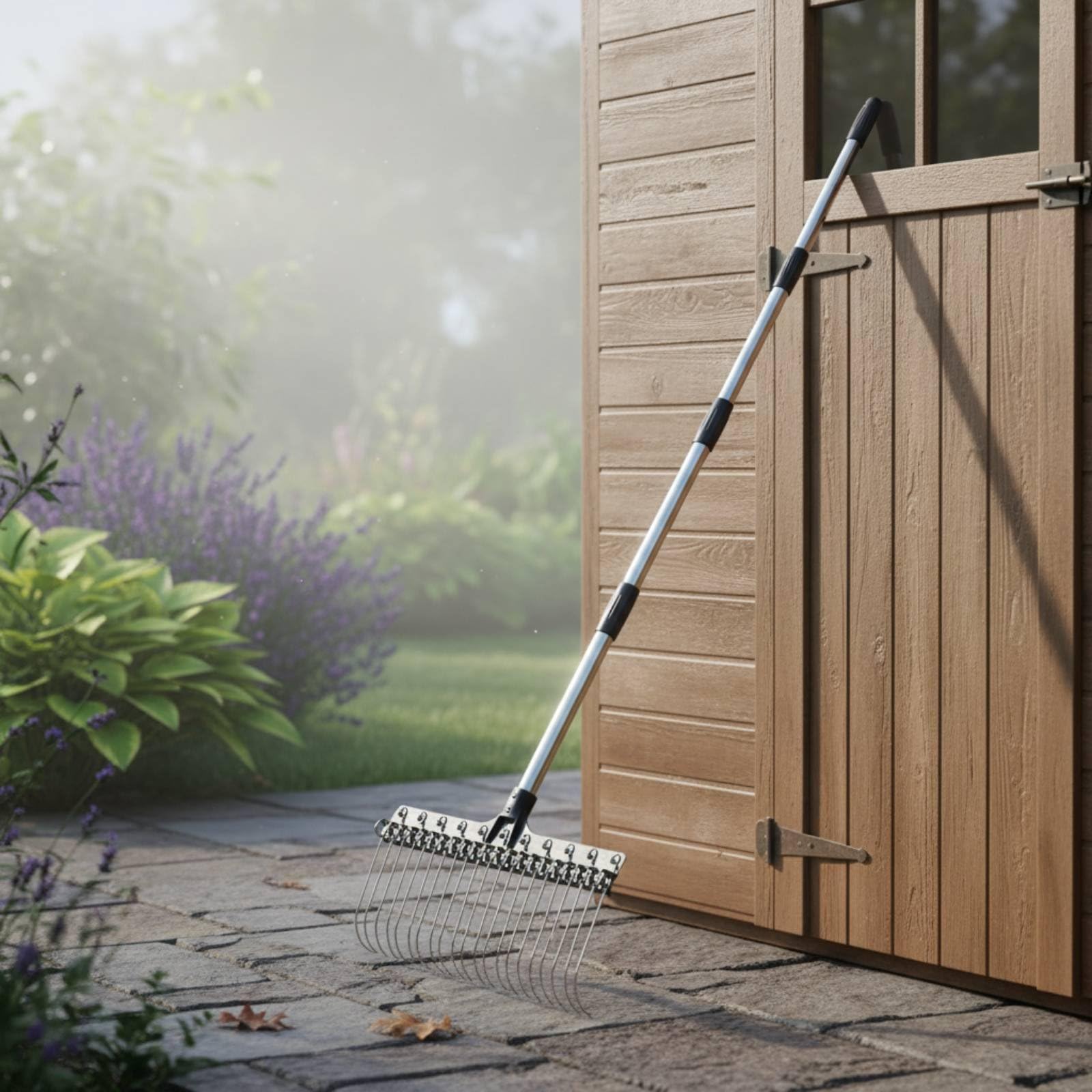 Laubrechen Gartenrechen Rasenrechen Metallrechen mit 22 Drahtzinken Und Anpassbarem Teleskopstiel Widerstandsfähig Gegen Rost für Laub Grasschnitt Bodenplanieren Im Garten