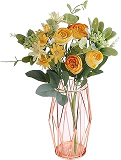Vaso di fiori in vetro con supporto in metallo geometrico Fioriera in cristallo trasparente Vaso in metallo oro rosa Vaso di fiori squisito per soggiorno Decorazioni per feste di matrimonio Small