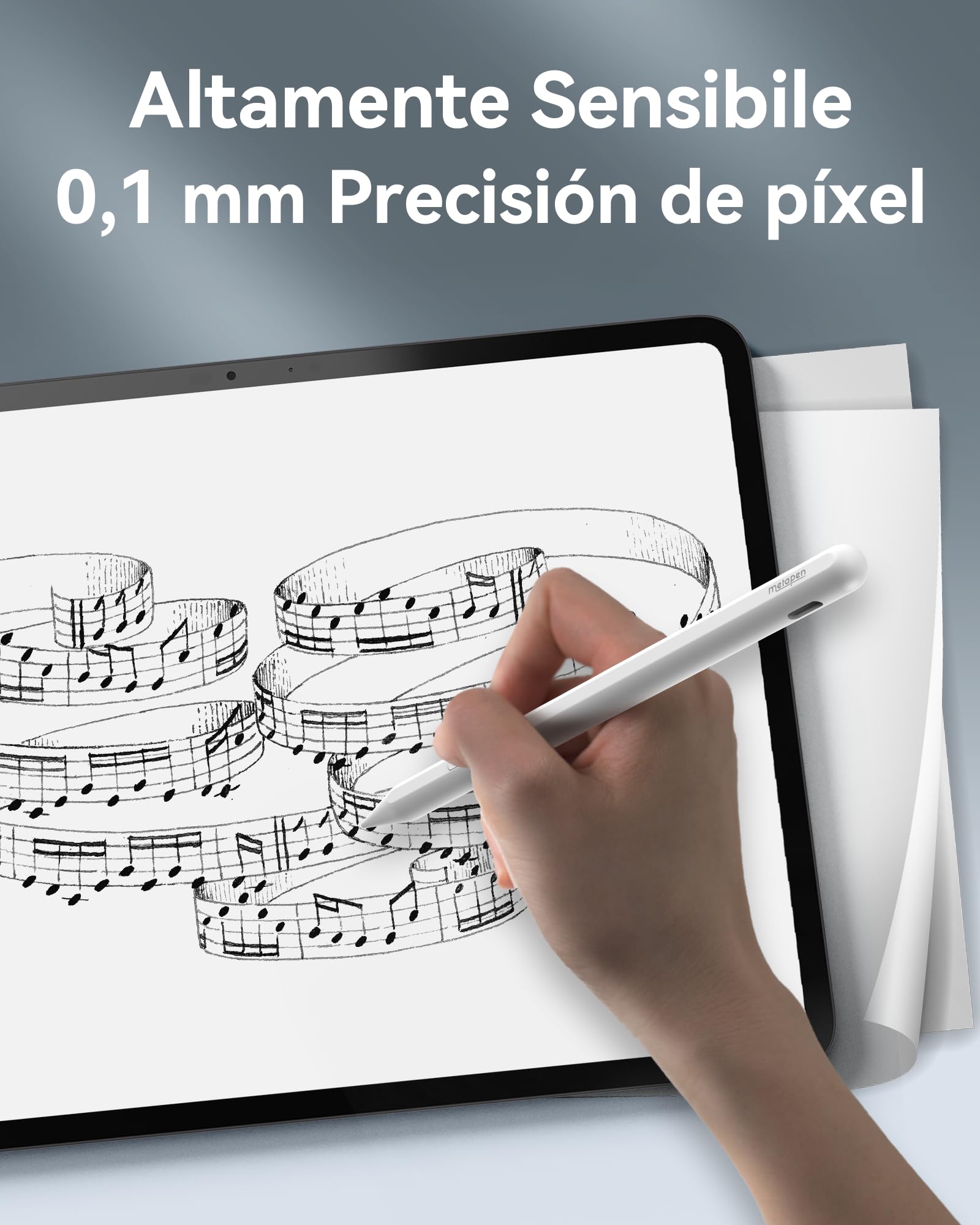 Metapen Penna A11 per Apple iPad 2018-2025,Pencil per ipad Compatibile con iPad 11 A16/10/9/8/7,Air 5/4/3/M2/M3,Pro 12.9/11/13''M4,Mini 5/6,2X Ricarica Rapida&0,1 mm Precisione Pixel,Rifiuto del Palmo