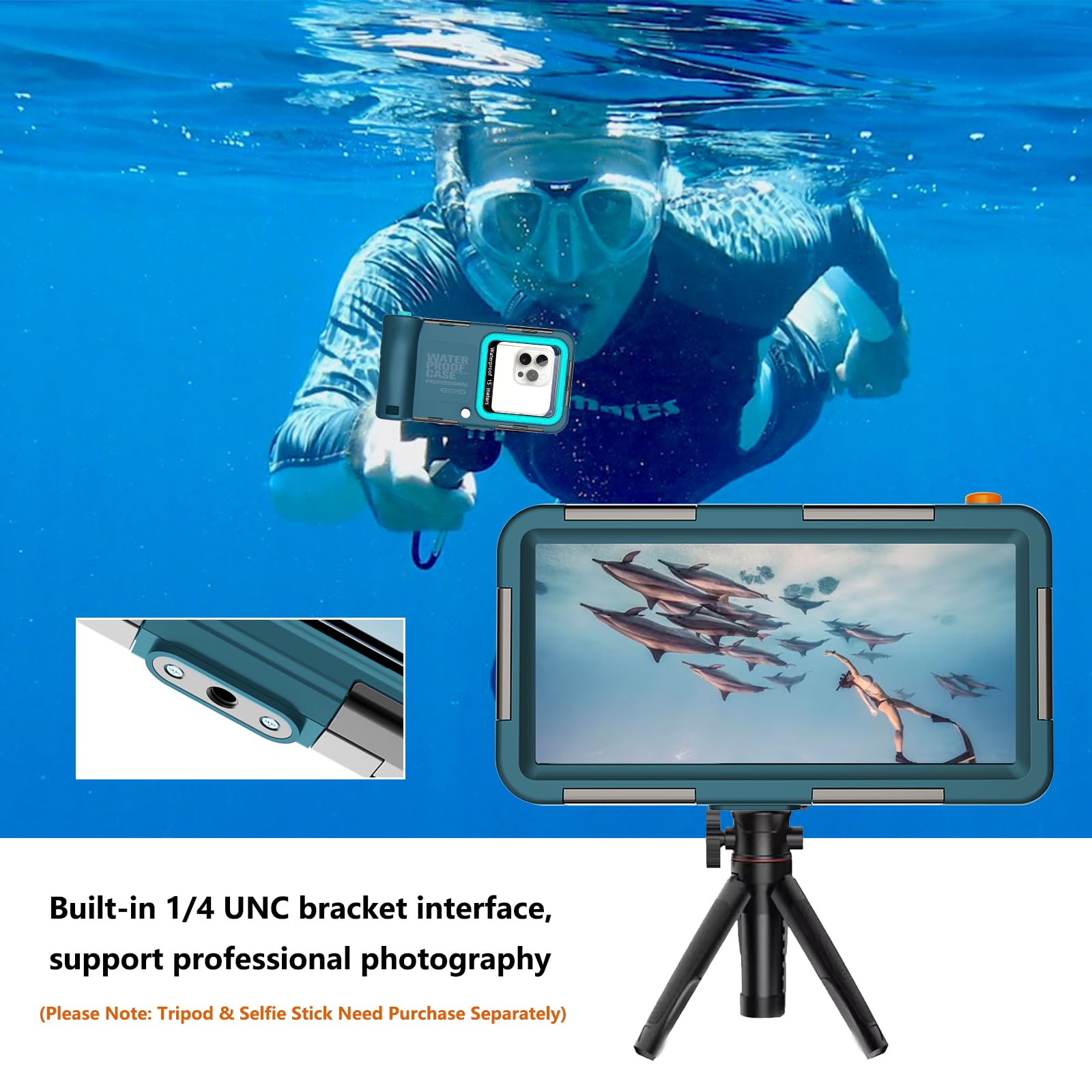 Kfisiso - Funda impermeable para teléfono de buceo, ajuste universal con iPhone 17/16/15/14/13 Pro Max Plus (tecla de volumen del teléfono a la izquierda), carcasa subacuática profesional para buceo