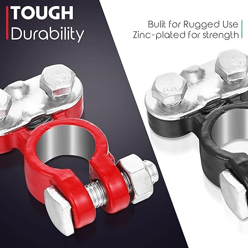 Vista 4 de Tallew Juego de conectores de terminales de batería de 4 piezas, terminales de cable de batería de automóvil chapados en zinc con arandelas Negro