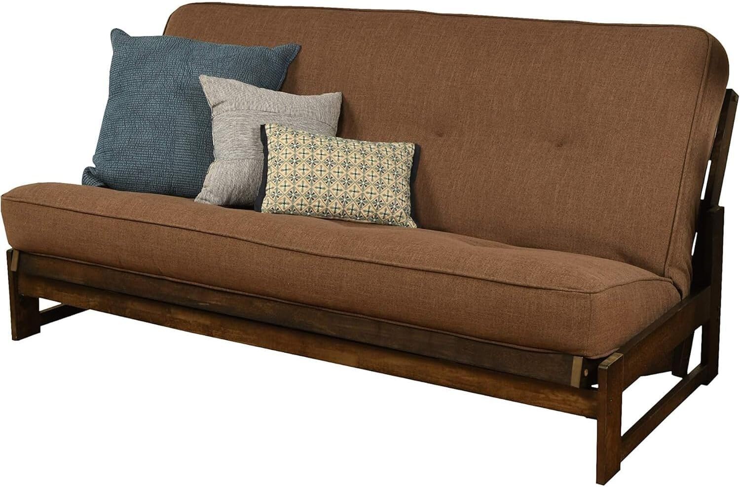 Maykoosh Full Size Futon Frame Set - Reclaimed Mocha Finish, Convertible Sofa Bed, Straight Arm Design