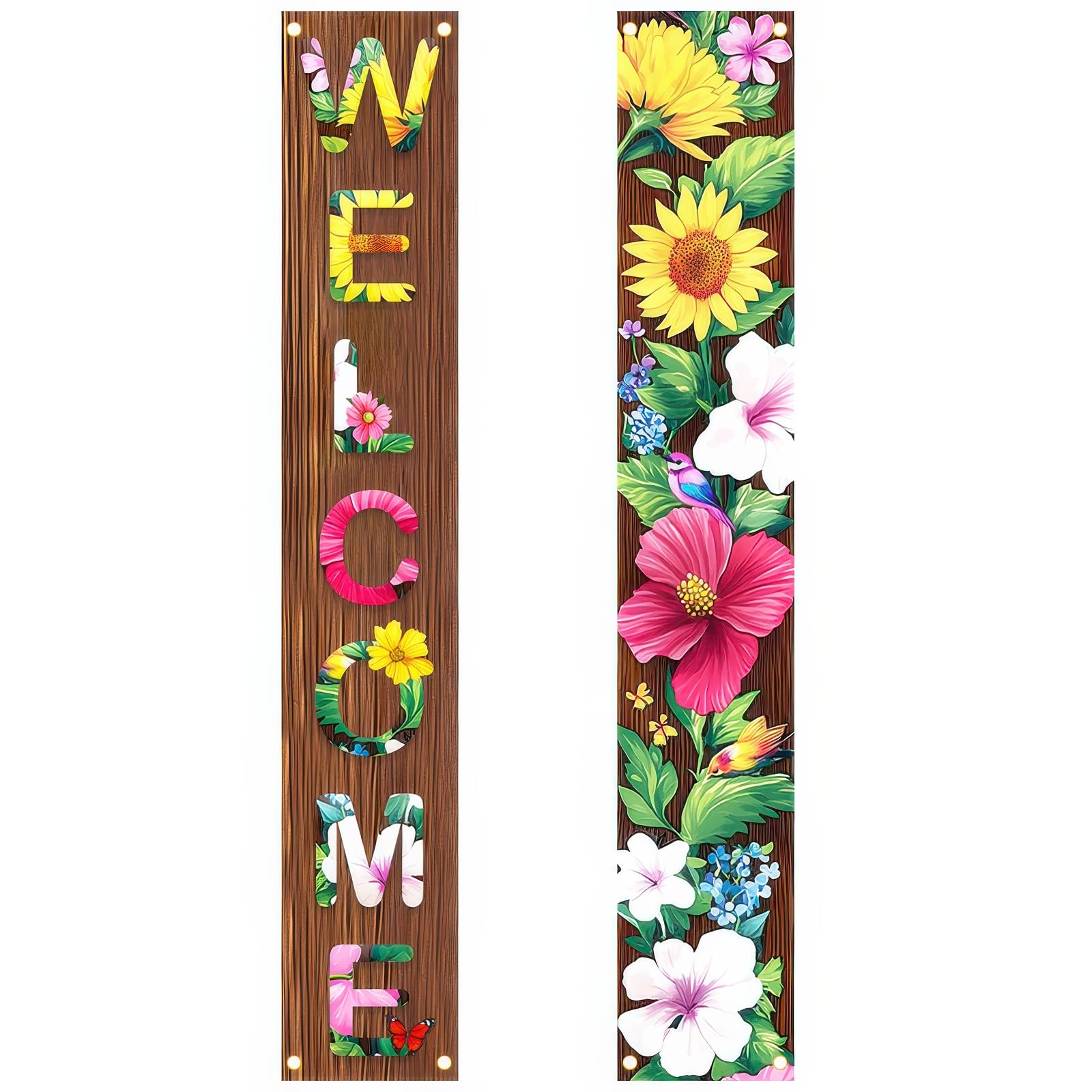 BlissYard 2 Pcs Welcome Floral Porch Banners Spring Summer Butterfly Flower Hanging Flag Porch Sign for Front Door Outdoor Seasonal Holiday Wedding