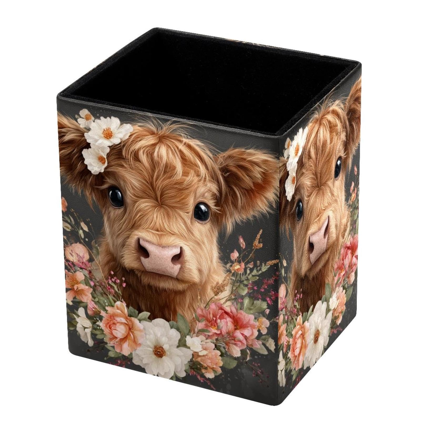VAPOKF Pencil Holders for Desk, Highland Cow Printed Pen Holders Pen Pot Makeup Brushes Storage Desktop Stationery Supplies Organiser for Home Office