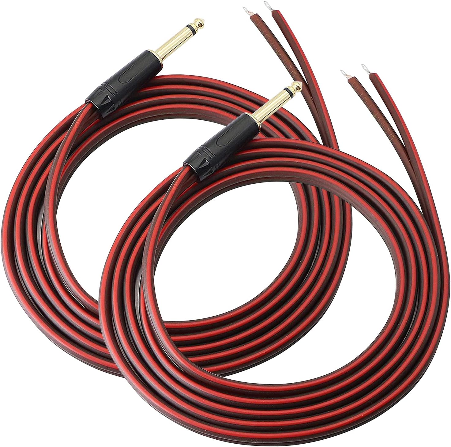 YuchenfengReplacement 1/4 TS Plug to Bare Speaker Wire Audio Cable to 6.35mm Male Mono Adapter Replacement Open End (6.4FT 2PCS)