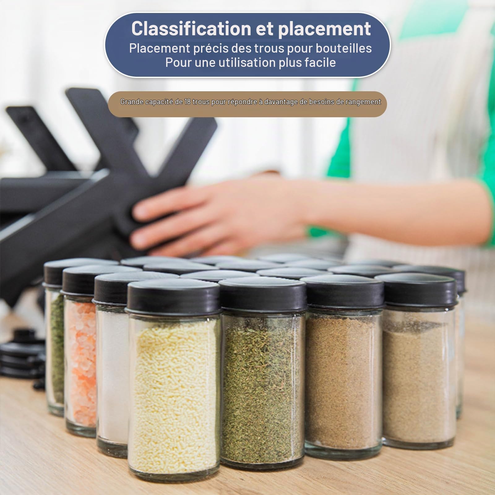 ÉtagèRe à éPices,Carrousel à Épices, Tourniquet à Épices Pivotant à 360 DegréS avec 18 Pots à éPices, MatéRiau Abs, Adapté aux Environnements de Cuisine, 26 X 23 X 34cm, Noir