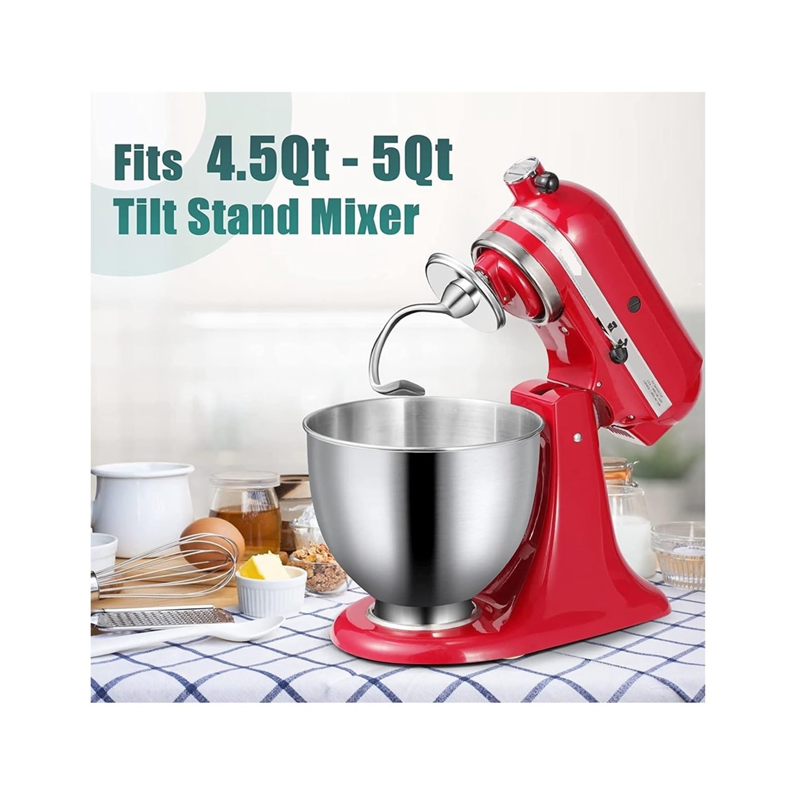 Hak do wyrabiania ciasta ze stali nierdzewnej K45DH 4,5-5Q, kompatybilny z akcesoriami do miksera z odchylaną głowicą, kompatybilny z KitchenAid